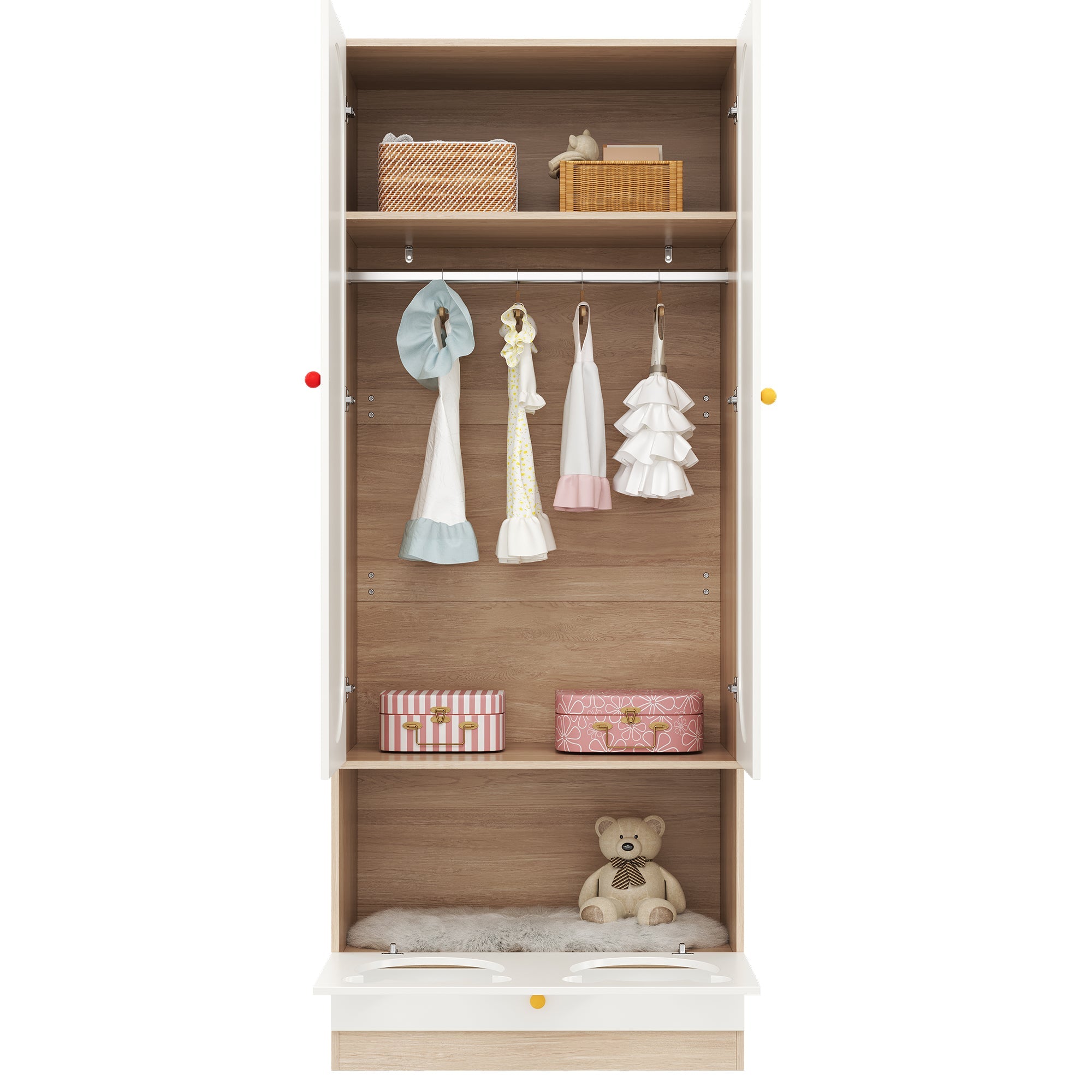 Logidon kinderkledingkast wit naturel hout met kattenmand 80x50x200cm