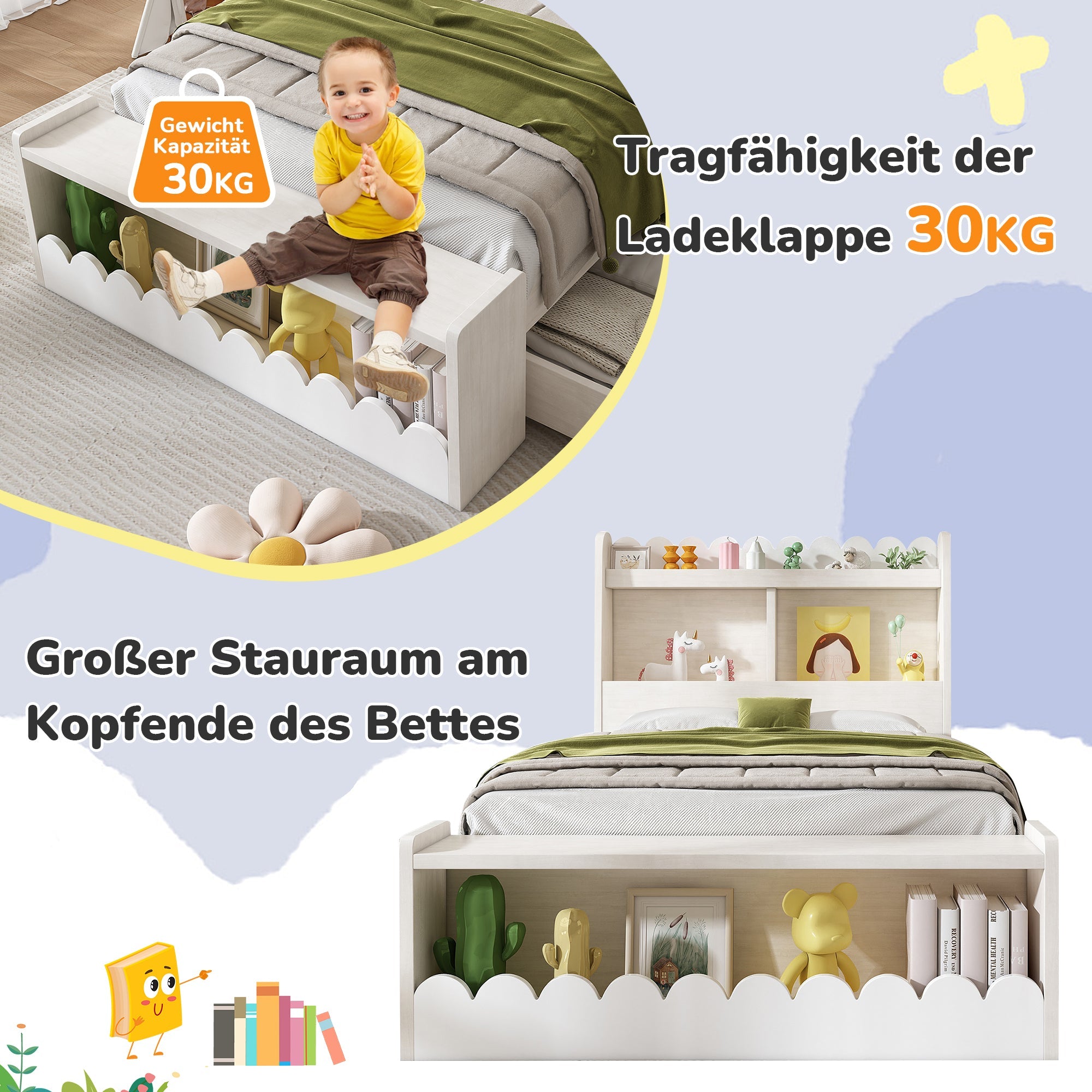 Logidon kinderbed 90x200 wit eiken opberglades