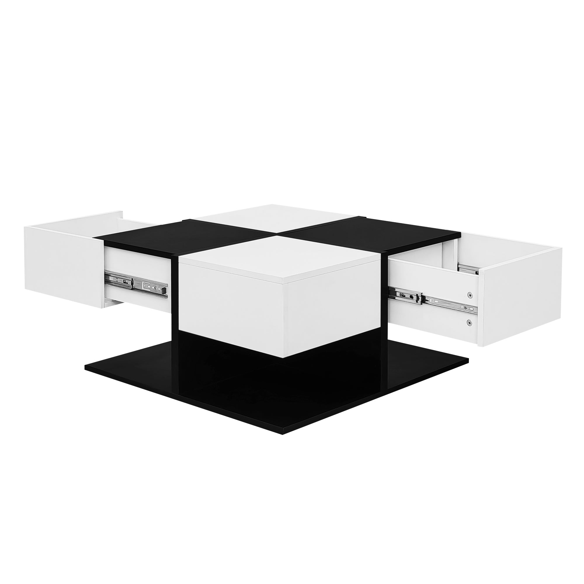 Logidon Moderne Salontafel Zwart Wit 70x70x35,5 cm Met 2 Laden