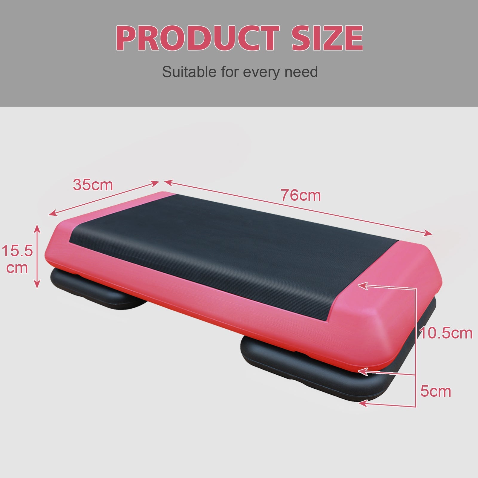 Logidon Verstelbare Aerobic Stepper 76 cm Rood Zwart Met 2 Verhogers