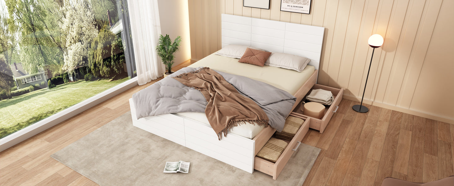 Logidon tweepersoonsbed 160x200 cm wit eiken met lattenbodem en 2 lades