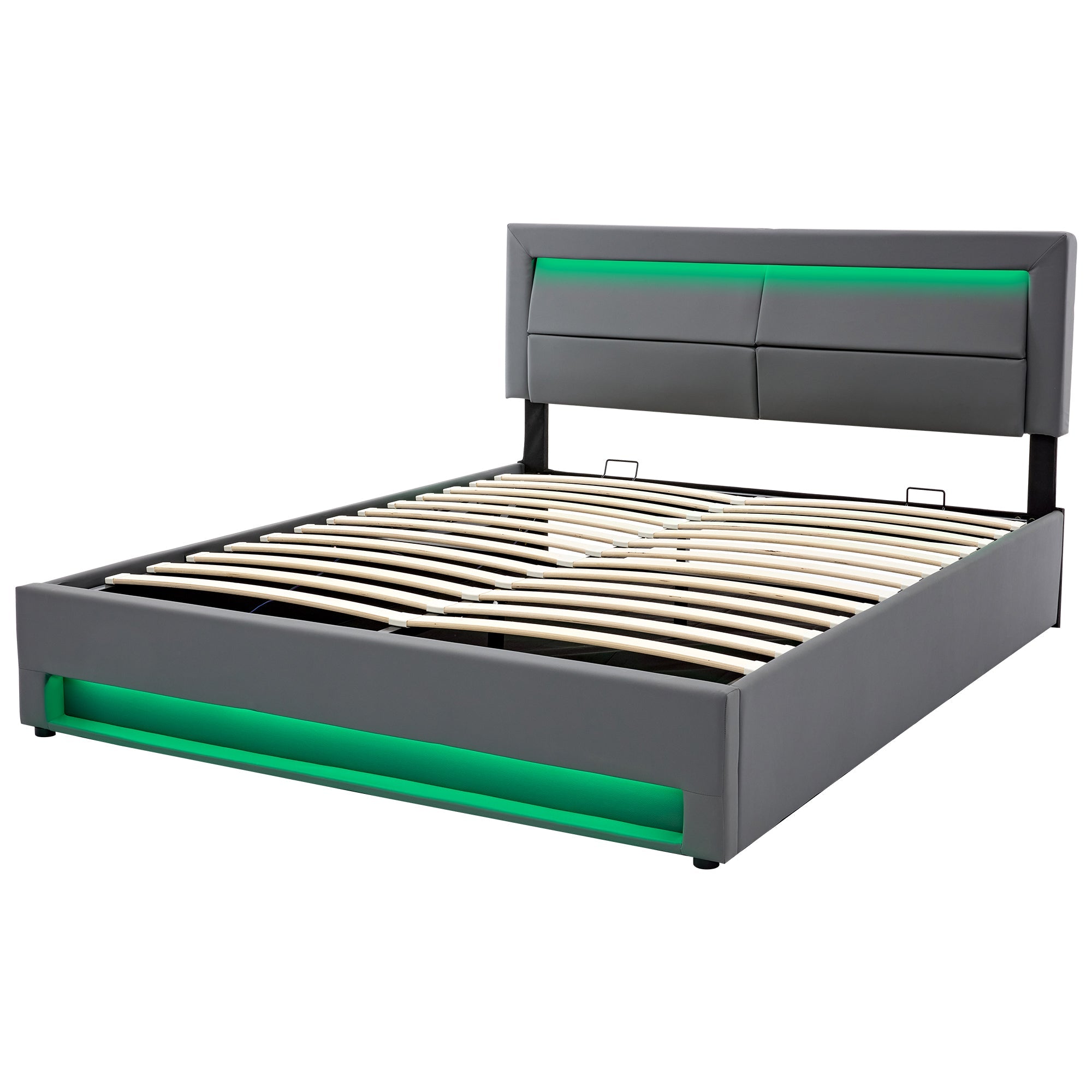 Logidon upholstered bed 140x200 gray with USB charging port LED storage space