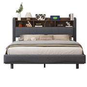 Logidon hangend gestoffeerd bed 160x200 grijs met LED-licht USB TypeC