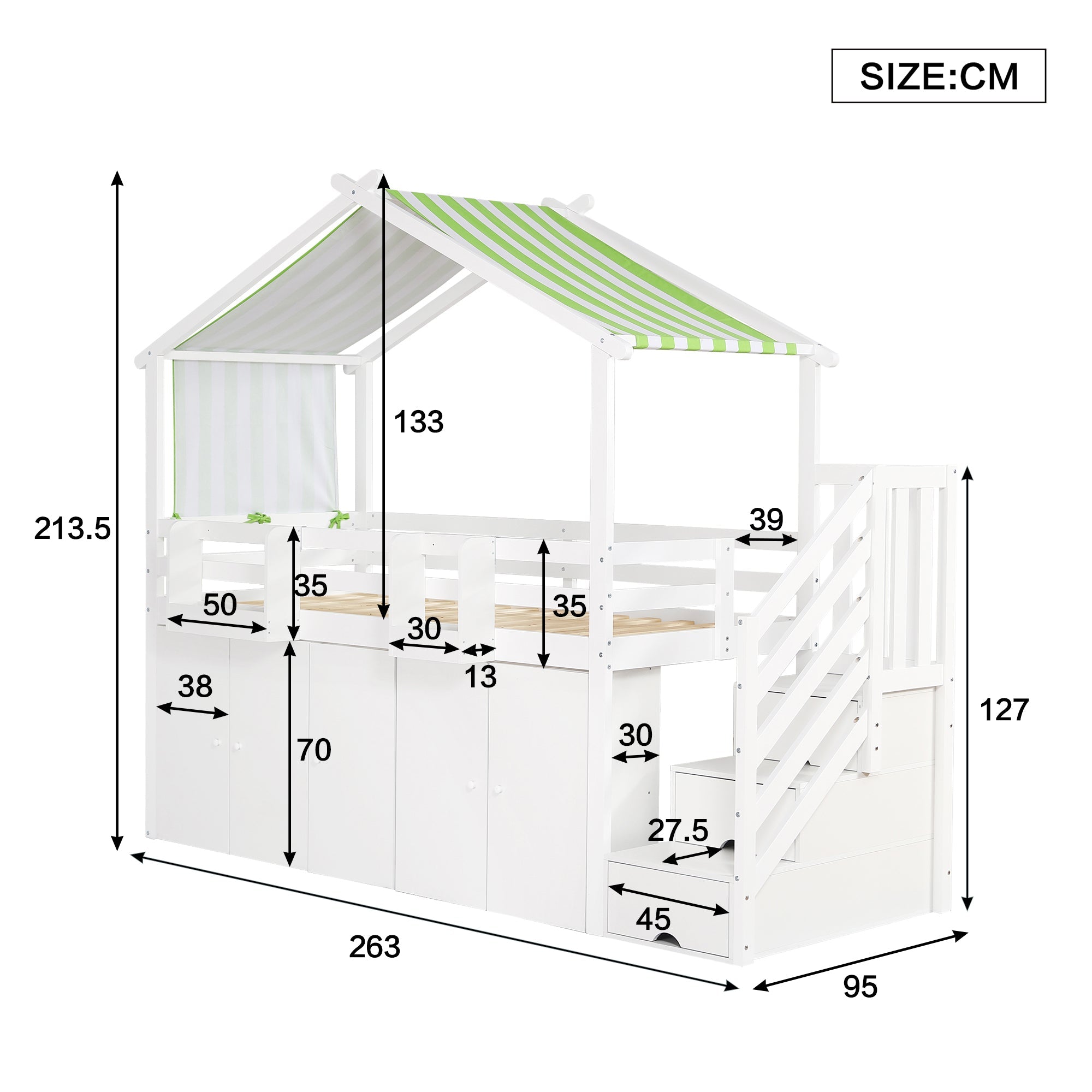 Logidon Kinderstapelbed 90x200 cm witgroen met kledingkast
