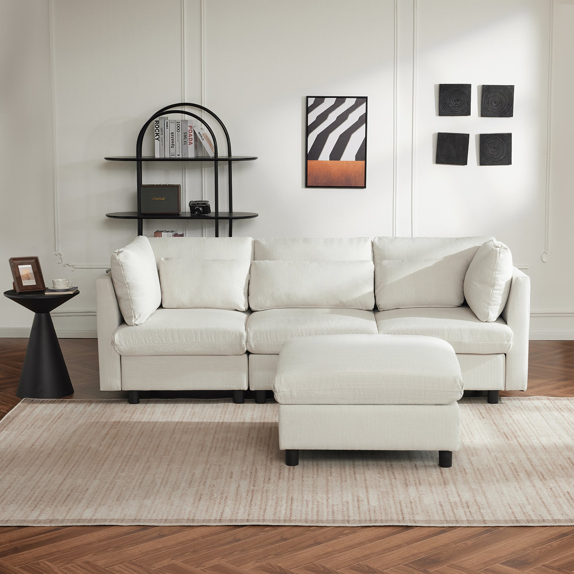 Logidon hoekbank beige stof moderne driezitsbank met voetenbank