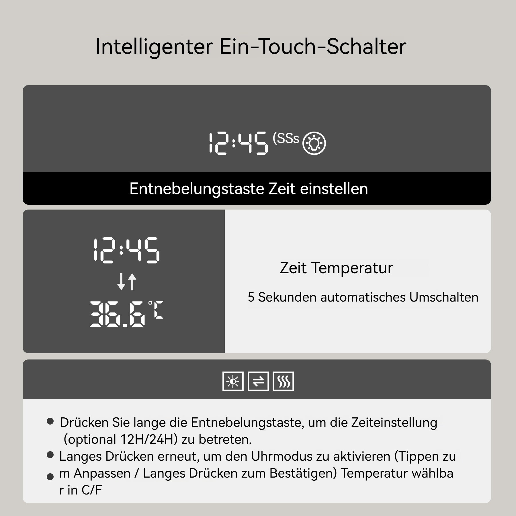 Logidon LED badkamerspiegel 70x120 cm gebogen tijd- en temperatuurweergave dimbaar