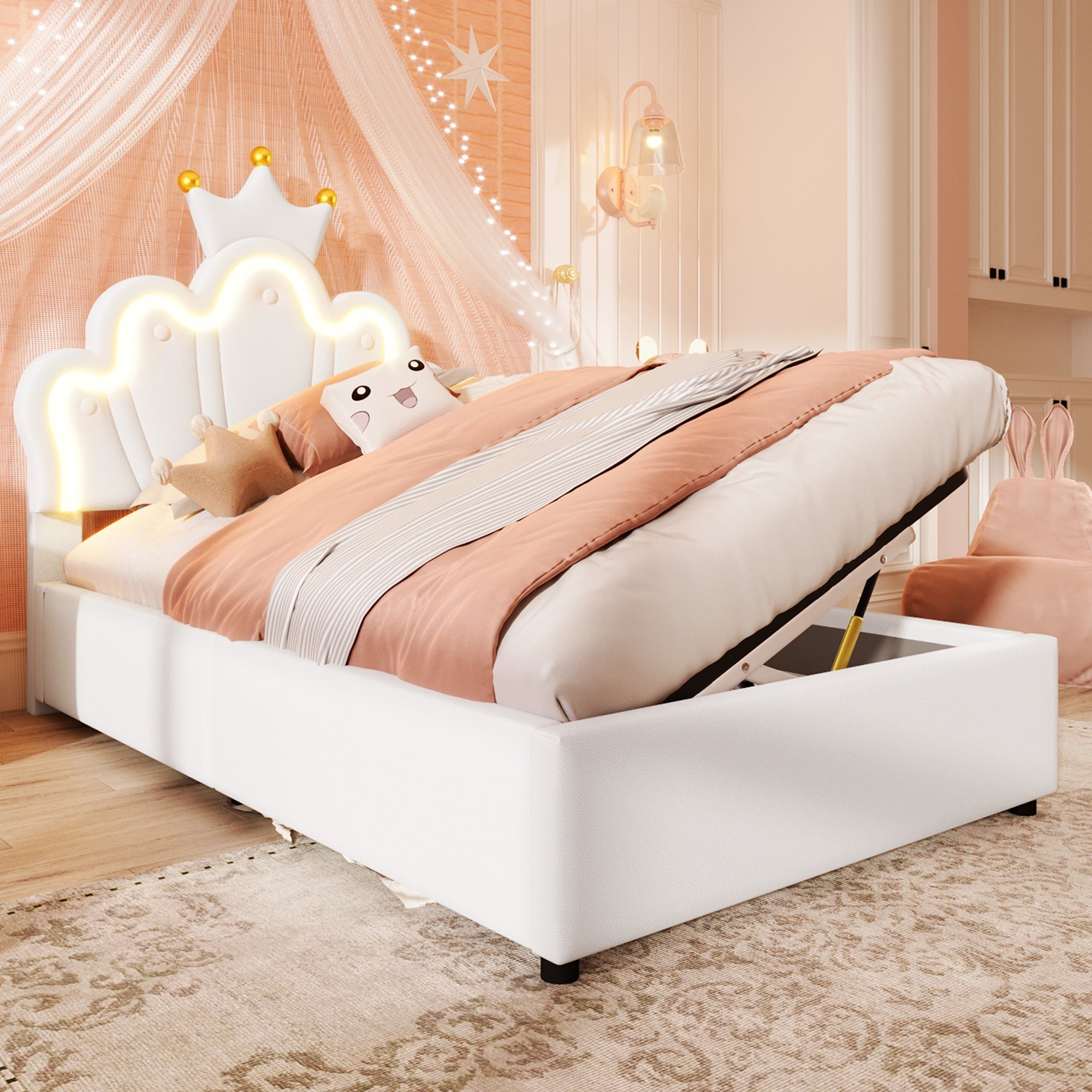 Logidon prinsessenbed 90x200 cm wit kunstleer LED-verlichting