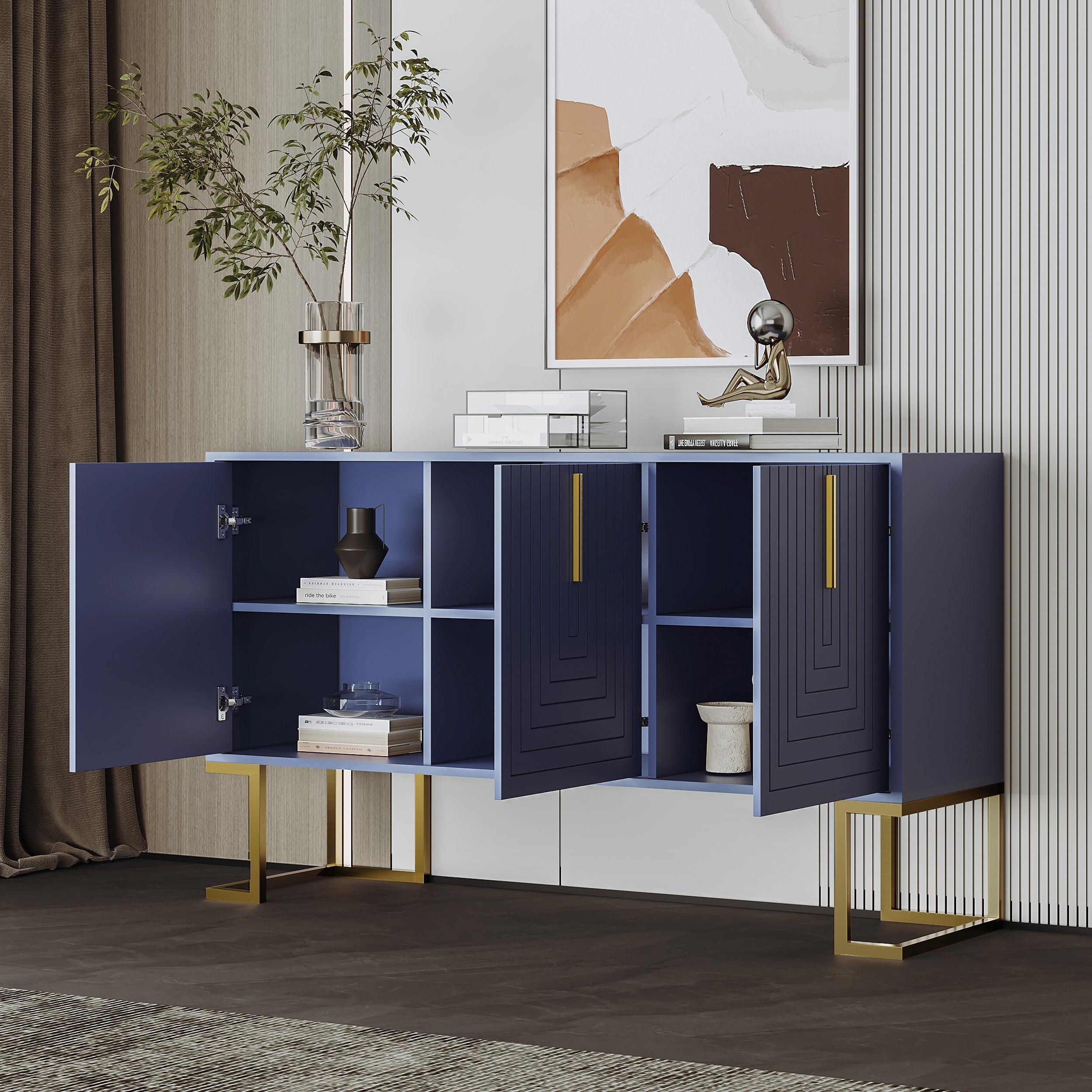 Logidon marineblauw dressoir met 3 deuren en verstelbare planken