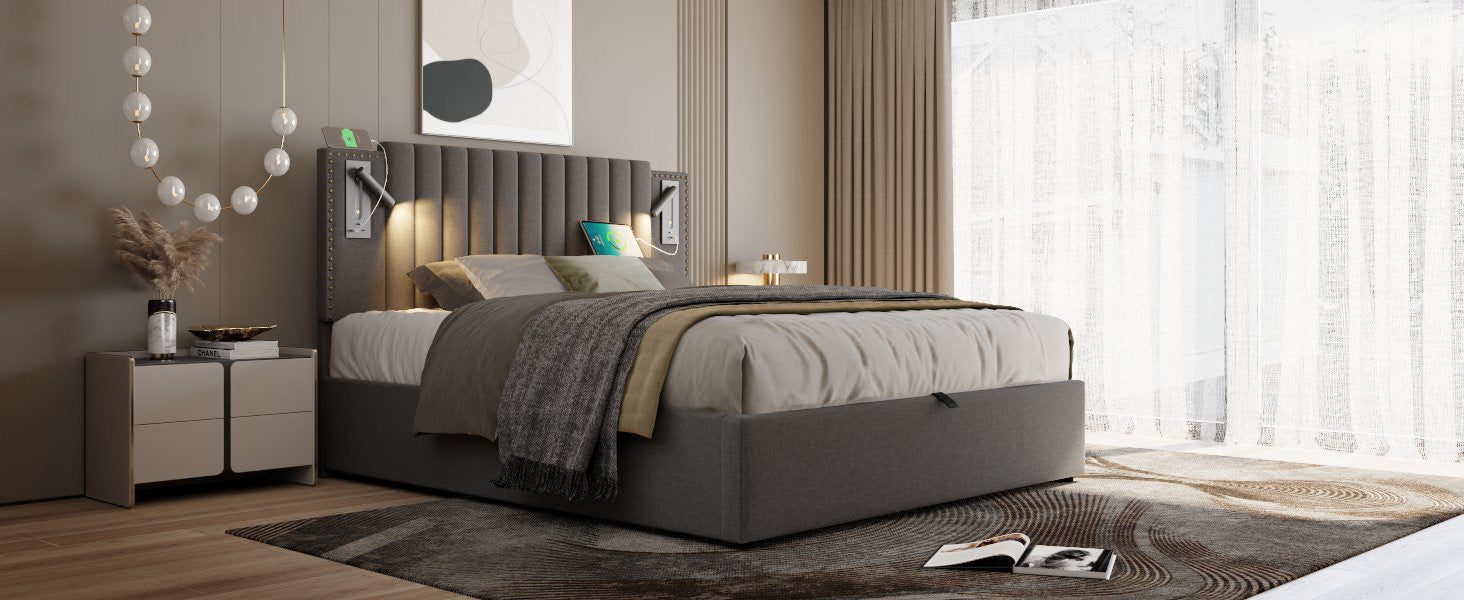 Logidon gestoffeerd bed 160x200 met opbergruimte bedbox LED-lampje USB opladen