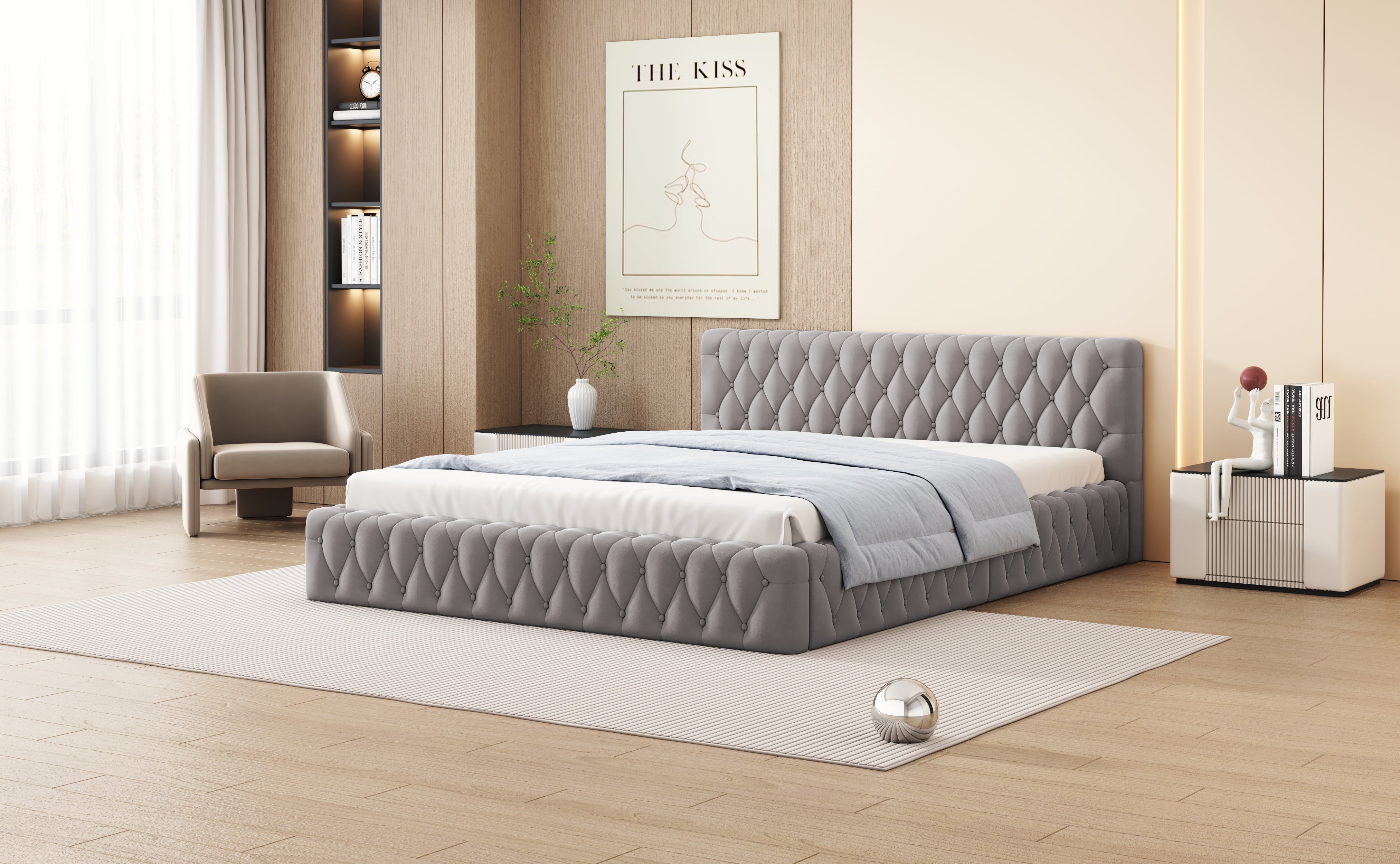 Logidon gestoffeerd bed jeugd tweepersoonsbed 140 x 200 cm velours grijs