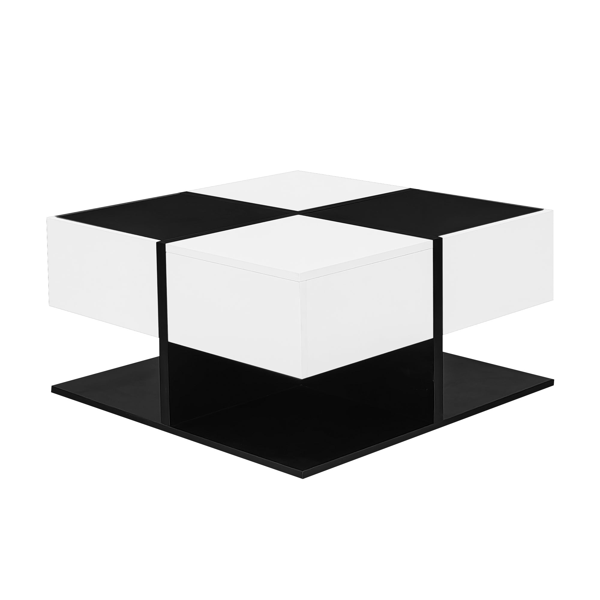 Logidon Moderne Salontafel Zwart Wit 70x70x35,5 cm Met 2 Laden