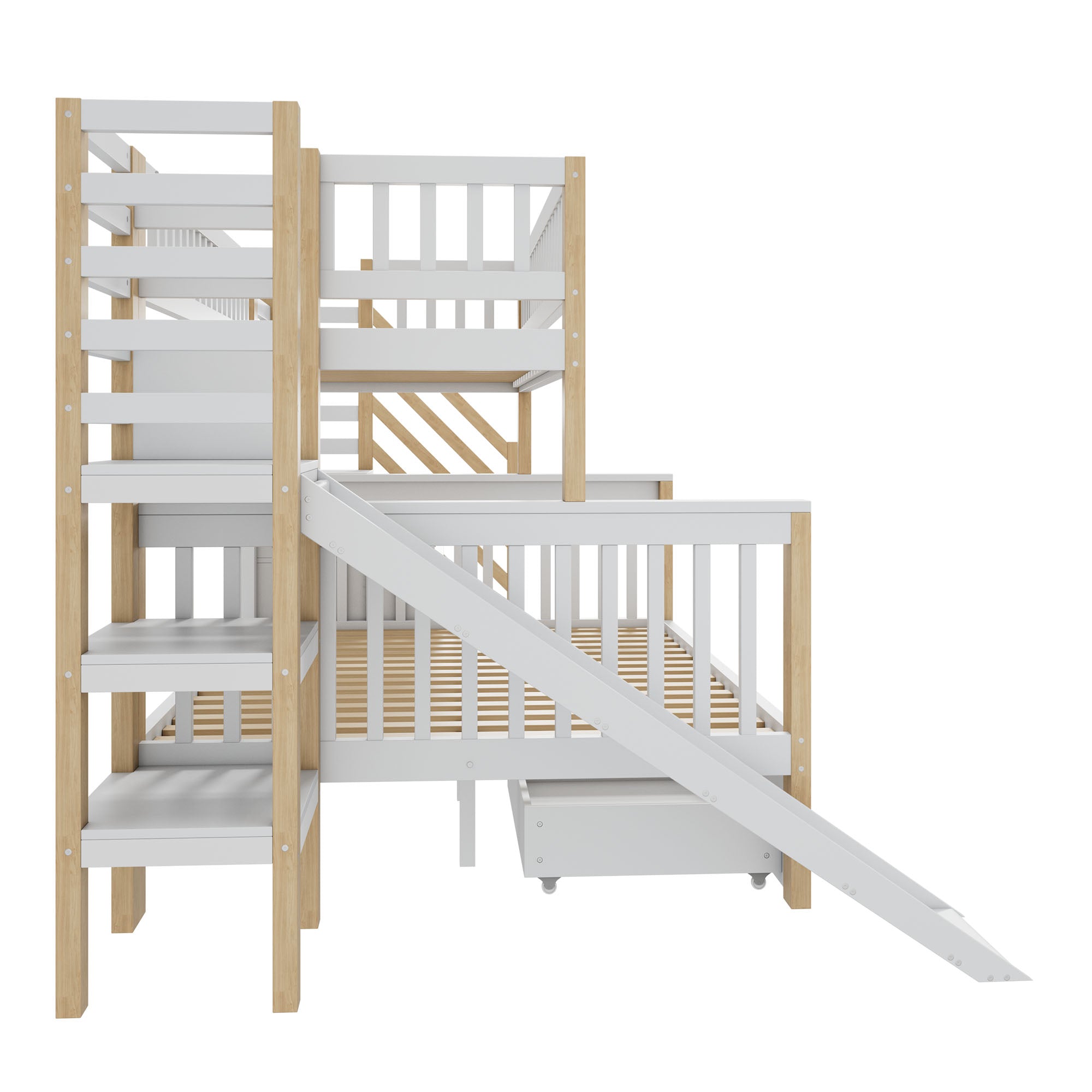 Logidon huisbed stapelbed wit 140x200 met trap en 90x200