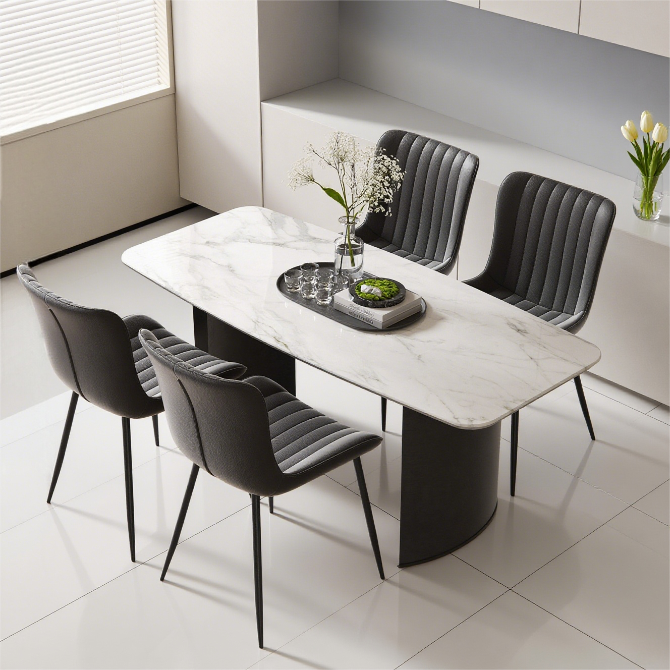 Logidon zwarte kunstleren eetkamerstoelen set van 4 modern design