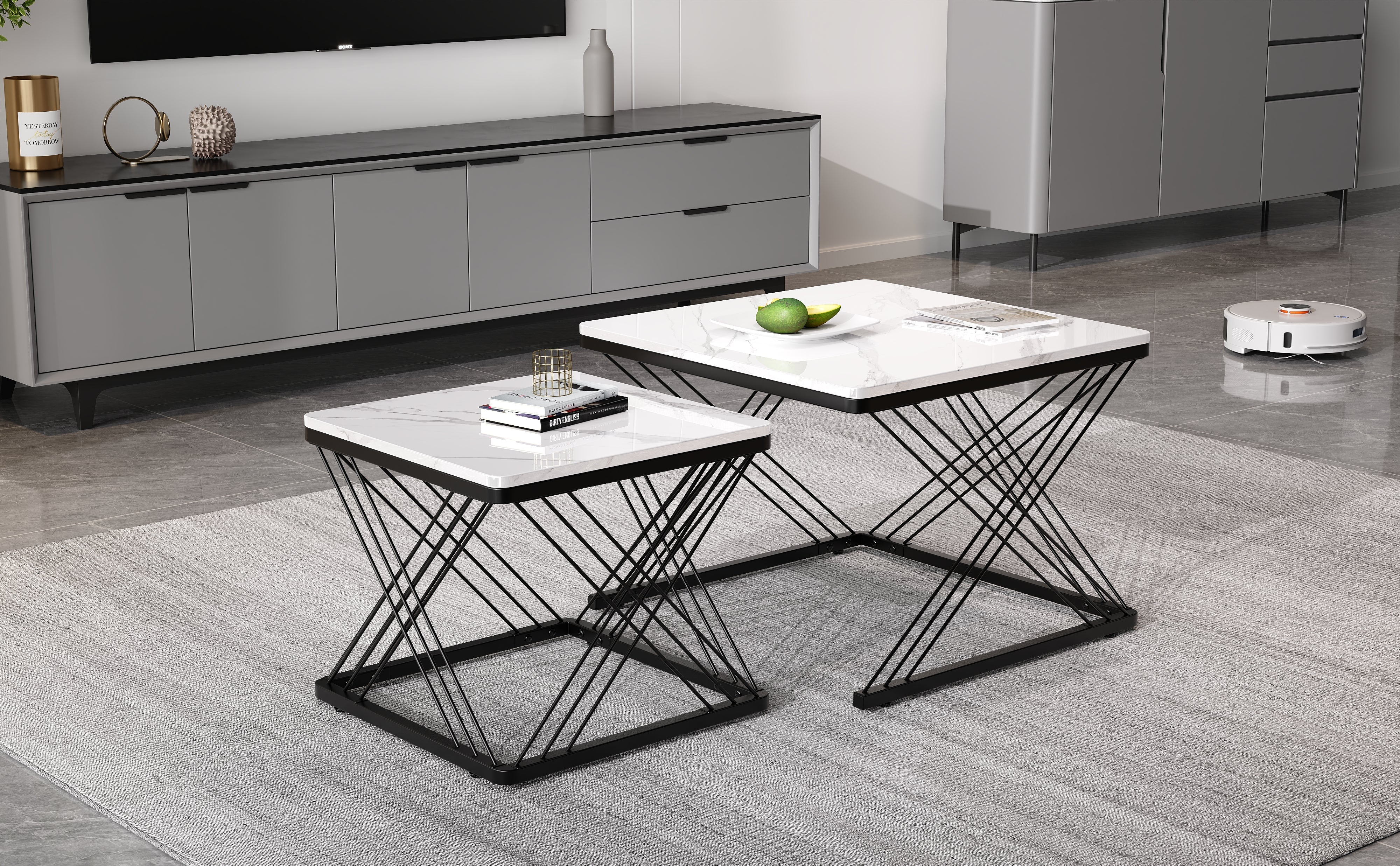 Logidon Stylish 2-piece coffee table set high-gloss marble look 60x60 cm