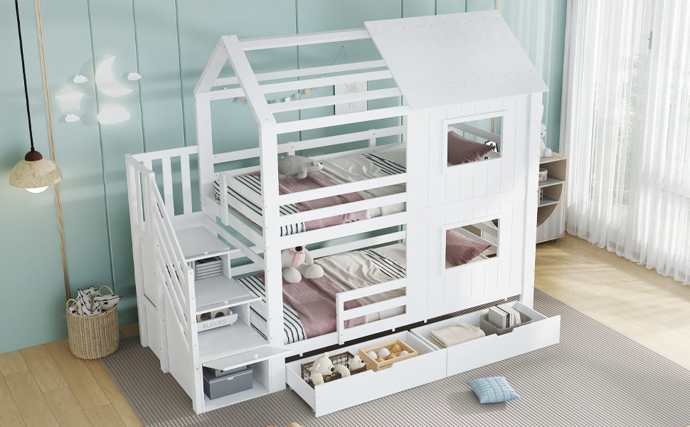 Logidon stapelbed kinderbed 90x200 wit met trapkast