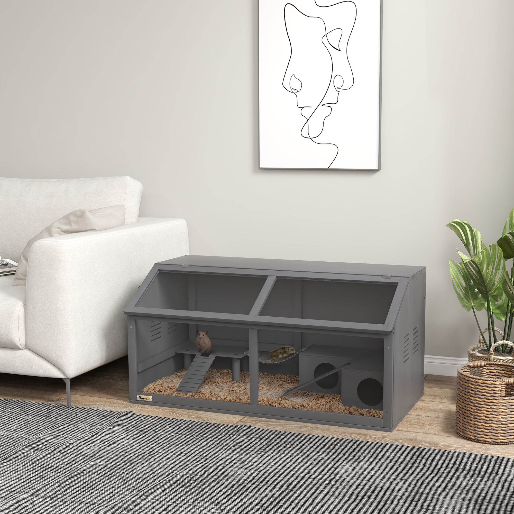 Logidon Hamsterkooi Hout 100 cm met open dakbrugladders grijs