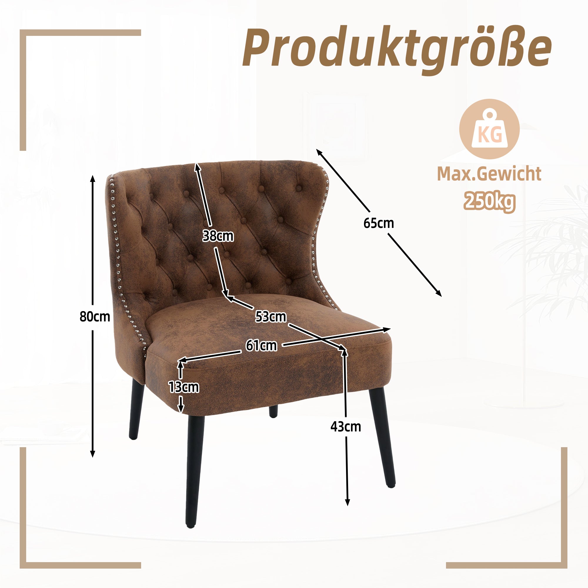 Logidon Tech stoffen fauteuil zonder armknop en klinknagels koffiebruin