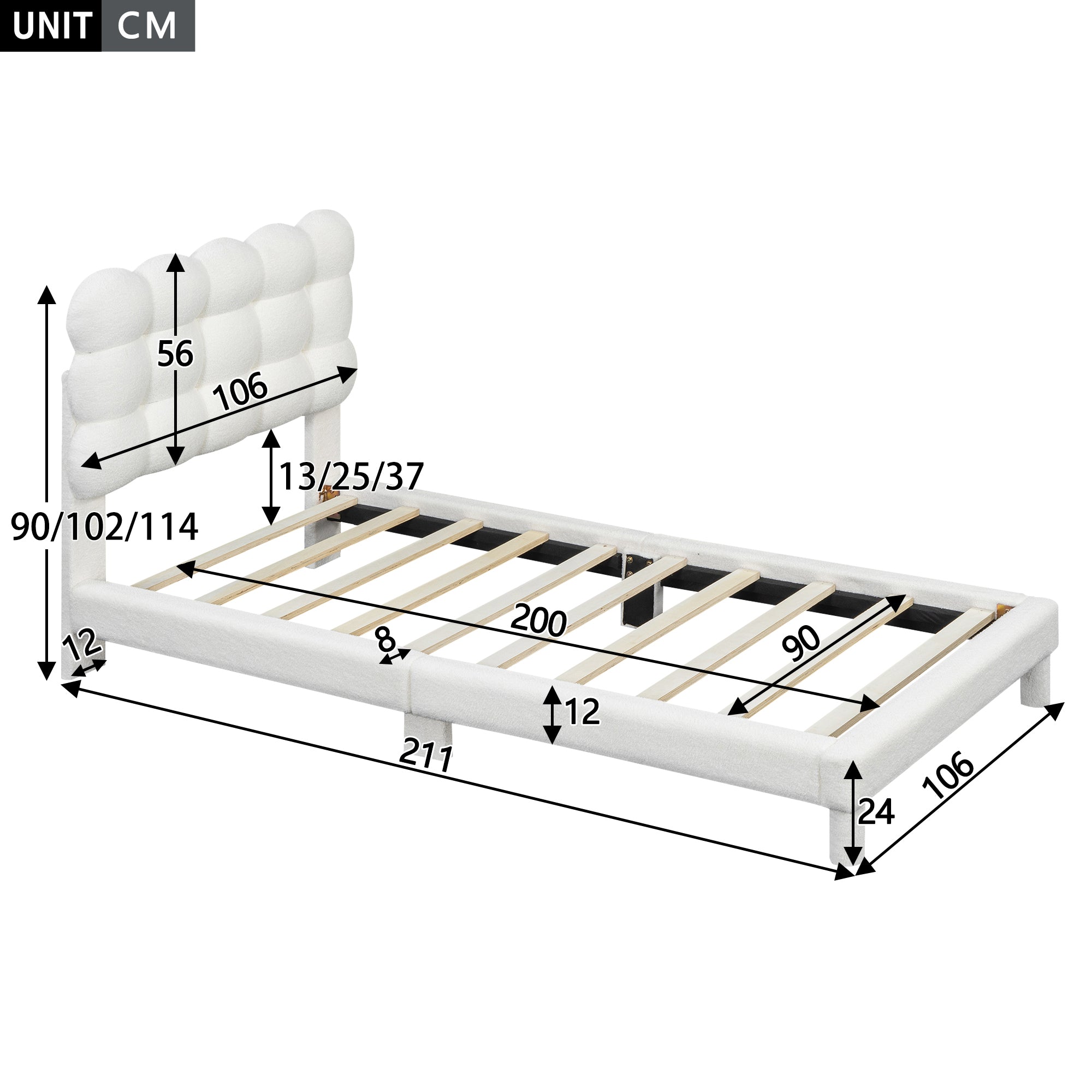 Logidon plat bed 90x200 cm wit drievoudig verstelbaar hoofdbord