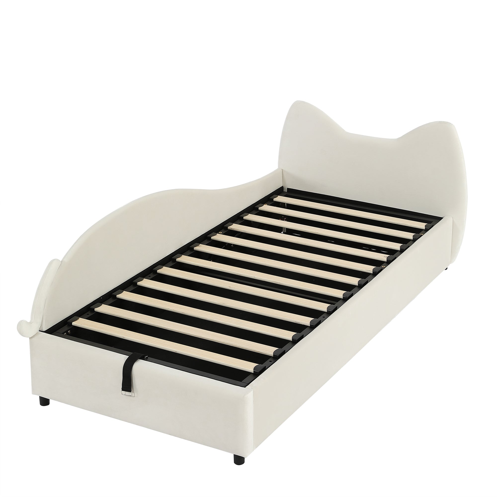Logidon gestoffeerd kinderbed 90x200 beige kattendesign met opbergruimte