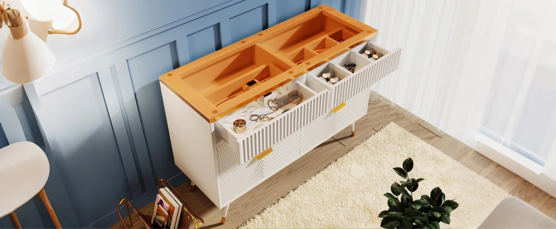 Logidon ladekast amber glazen dressoir 6 lades 120x40x76 wit