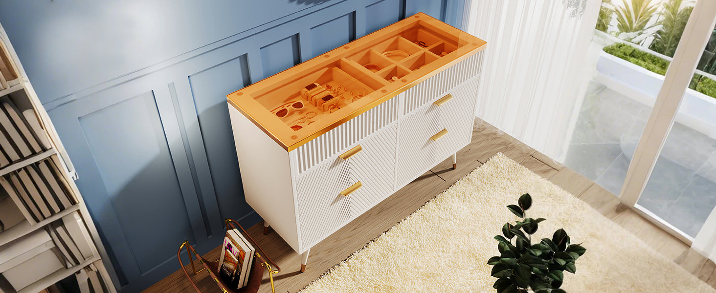 Logidon ladekast amber glazen dressoir 6 lades 120x40x76 wit
