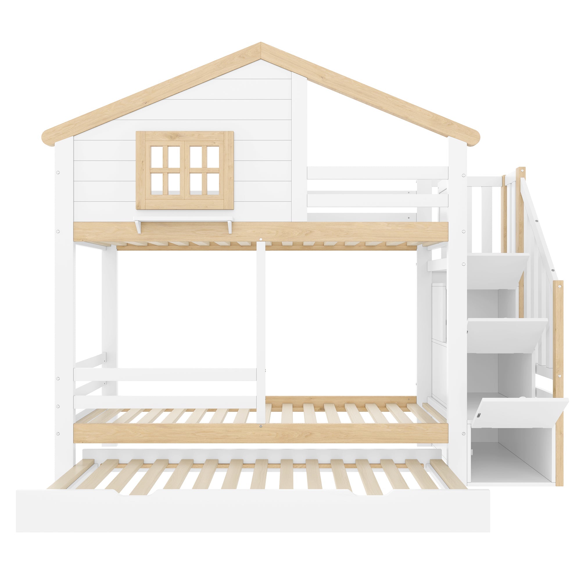 Logidon stapelbed 90x200 cm wit naturel uitschuifbed