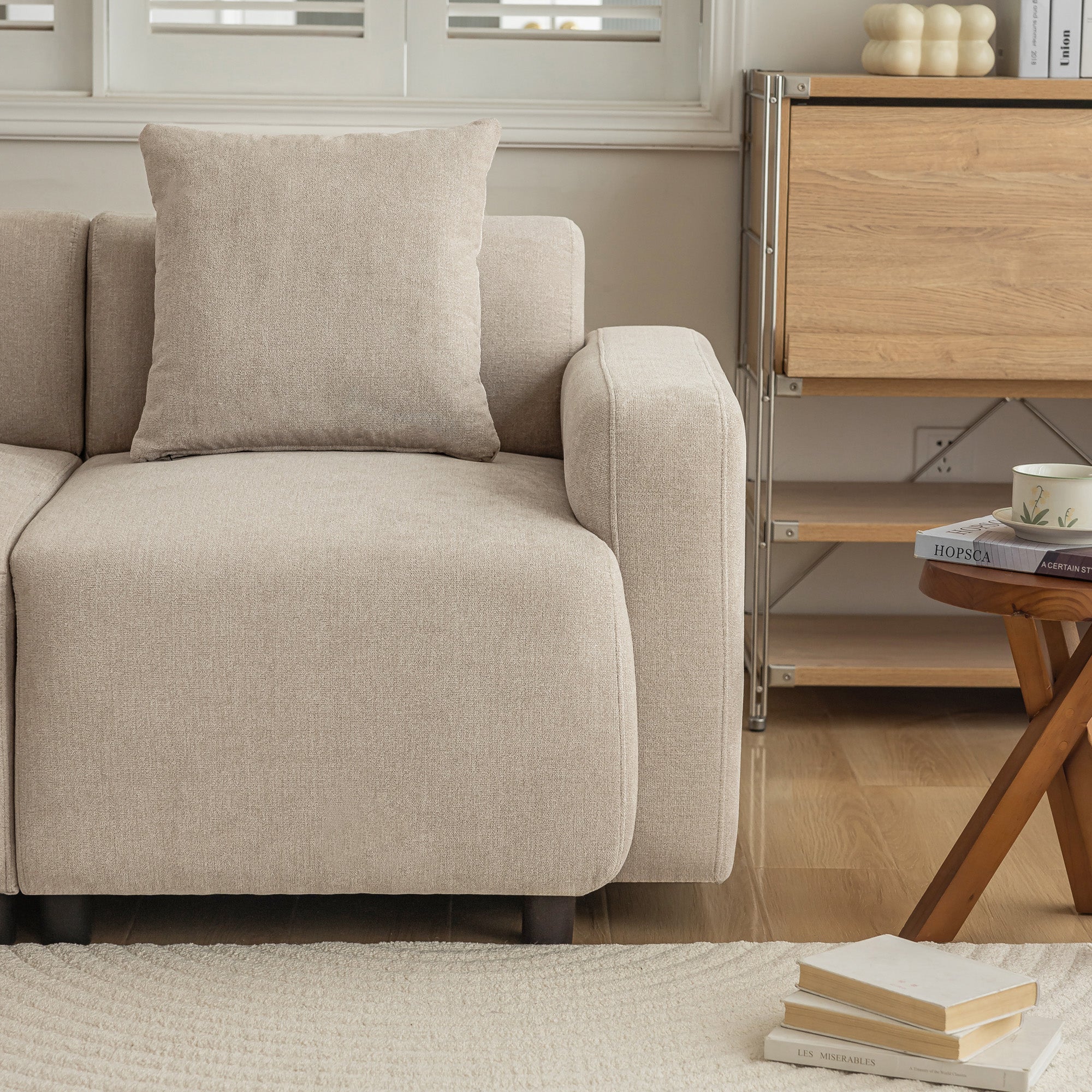 Logidon Regular Sofa Beige Chenille 3 Seater Living Room Sofa