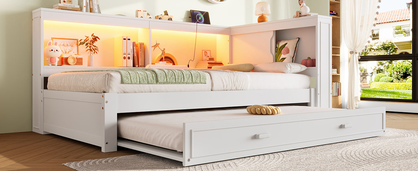 Logidon Dagbed 90x200 cm Wit Uitschuifbed Slaapbank USB LED
