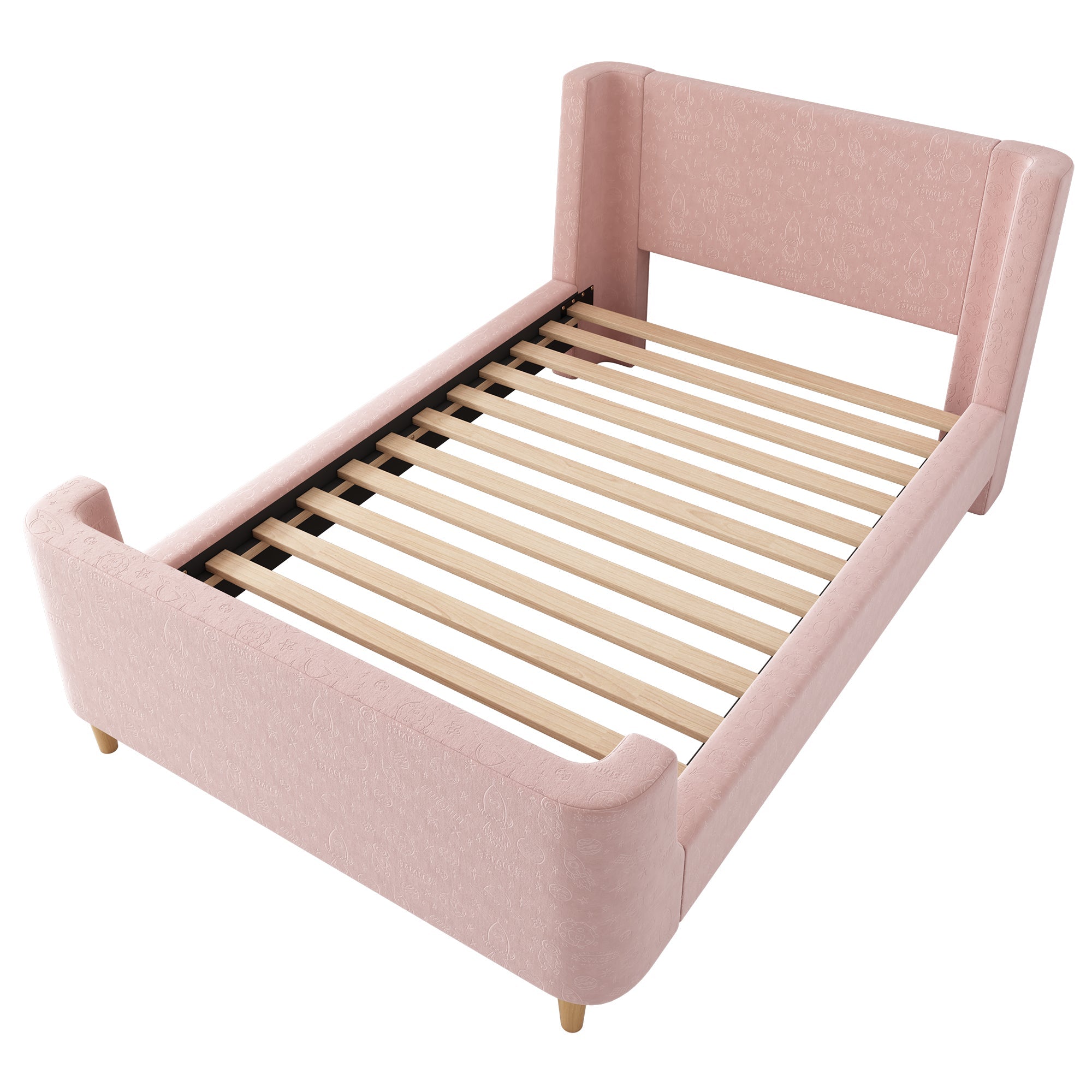 Logidon kinderbed gestoffeerd bed 90x200 roze fluweel sleebed Kosmos