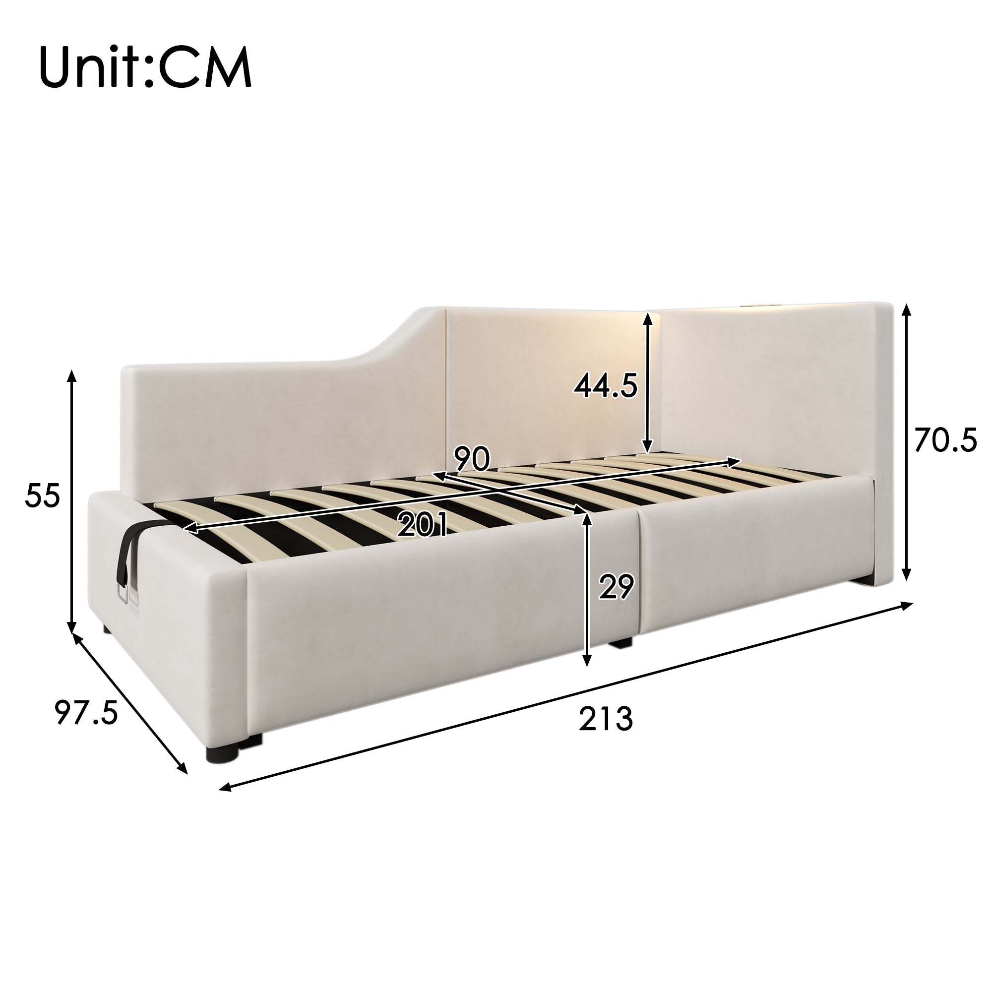 Logidon gestoffeerd bed 90x200 beige fluweel met opbergruimte USB oplaadfunctie
