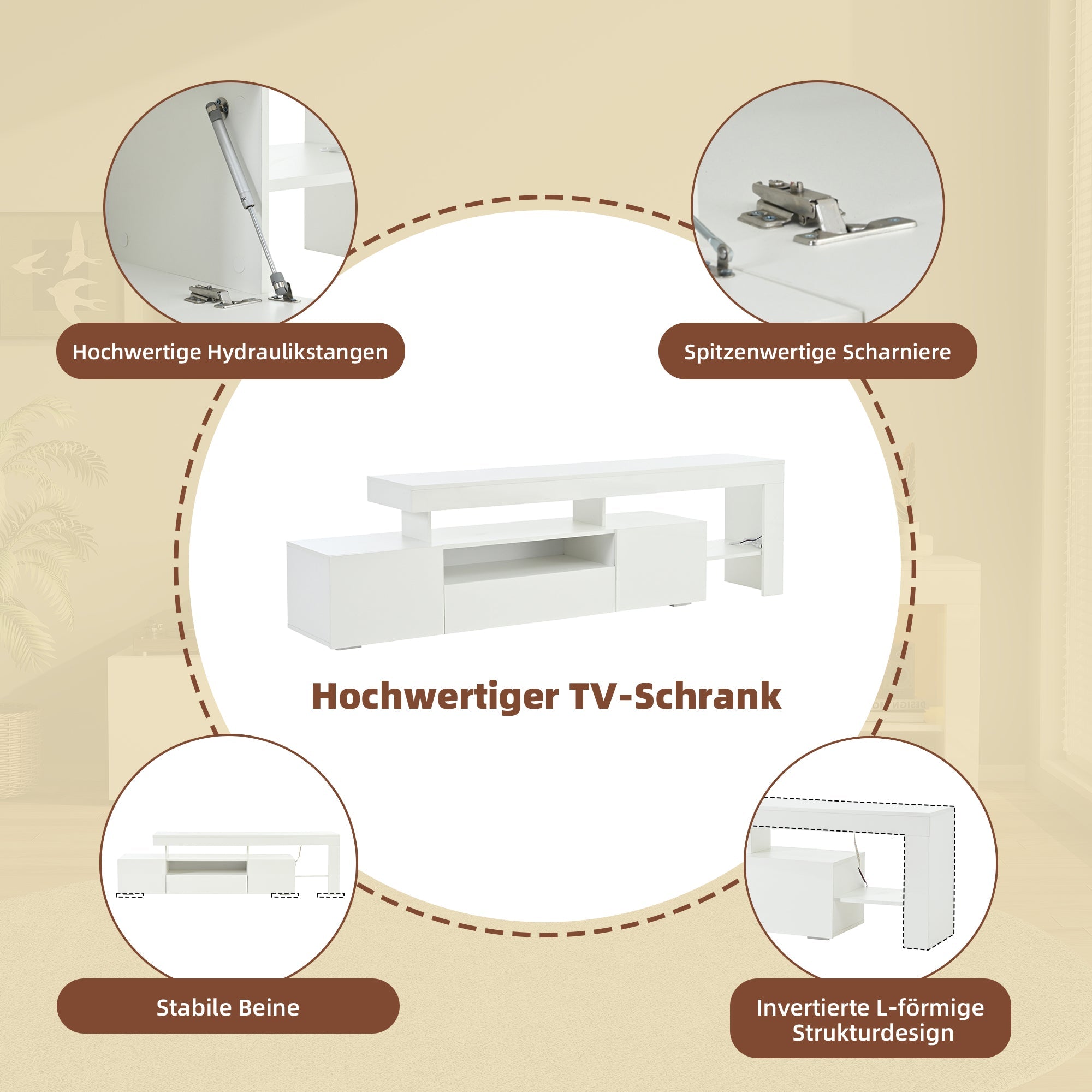 Logidon TV-meubel 192 x 37 x 53 cm witte hoogglans LED-verlichting