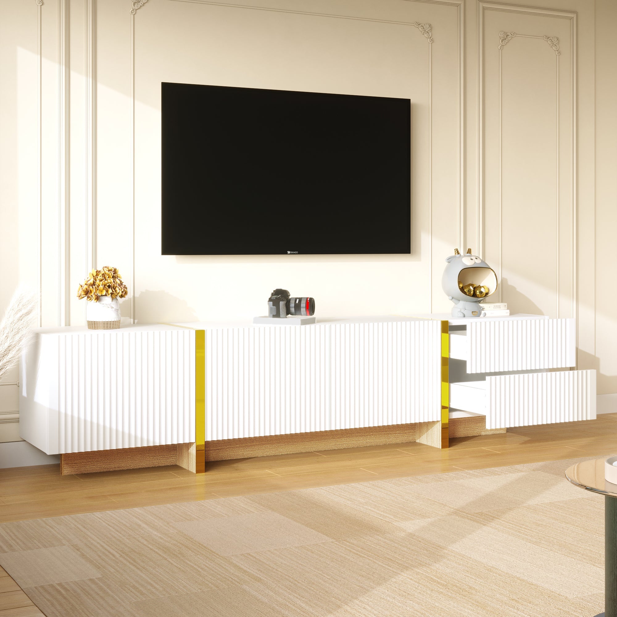 Logidon TV-meubel 190 cm wit goud houtnerf 3 deuren 2 lades