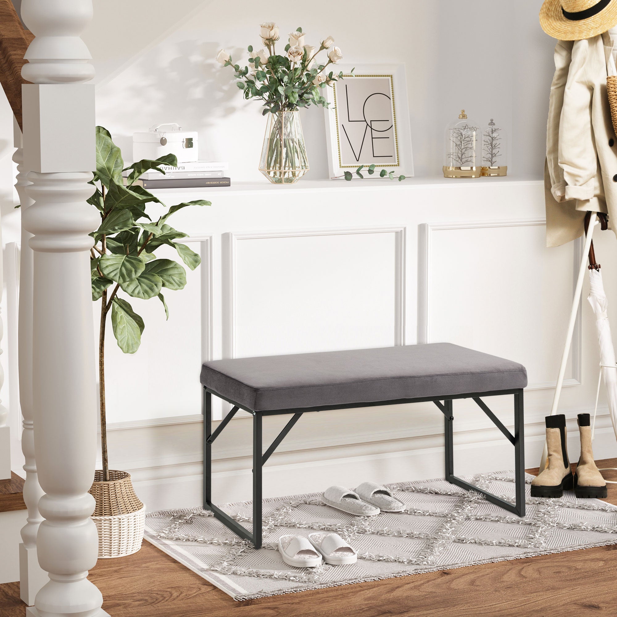 Logidon gestoffeerde bank fluweellook donkergrijs 100x35x47 cm