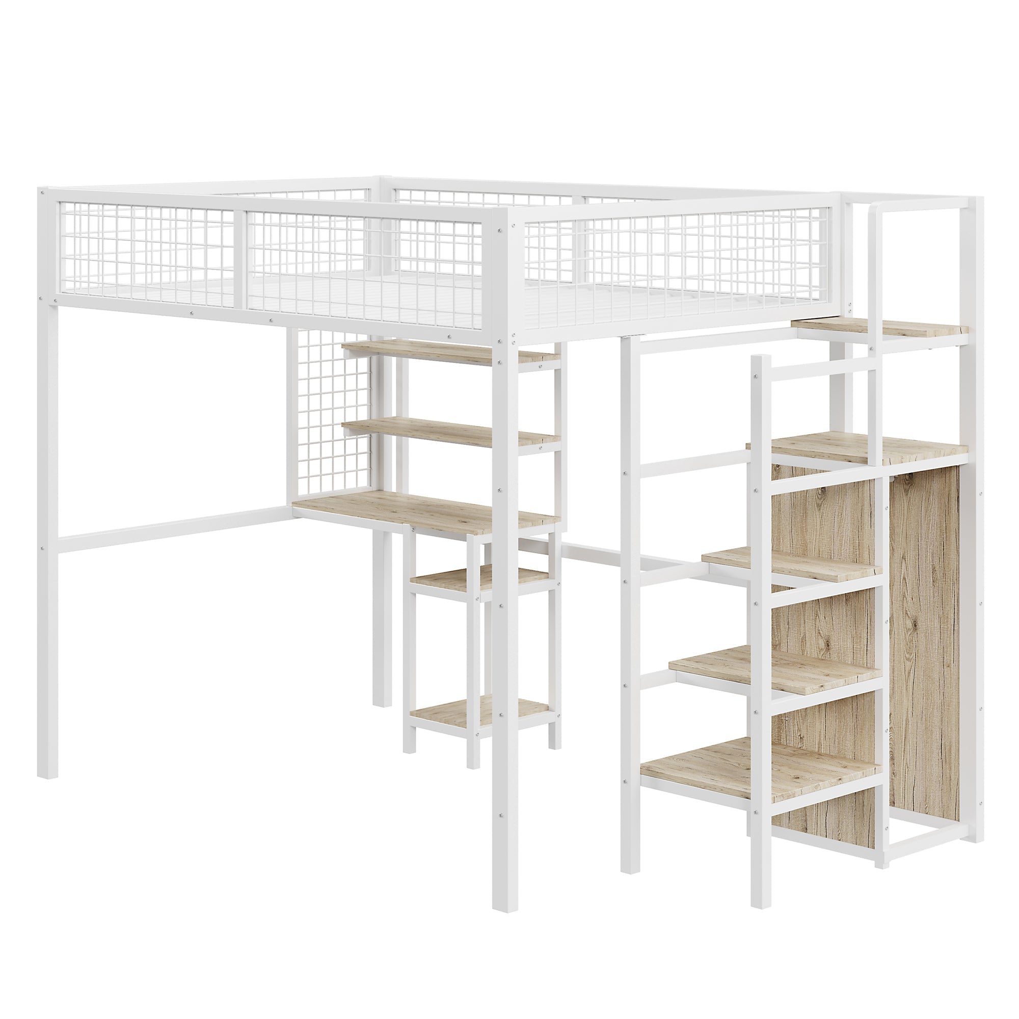 Logidon hoogslaper 140x200 met veiligheidsladder en computertafel wit
