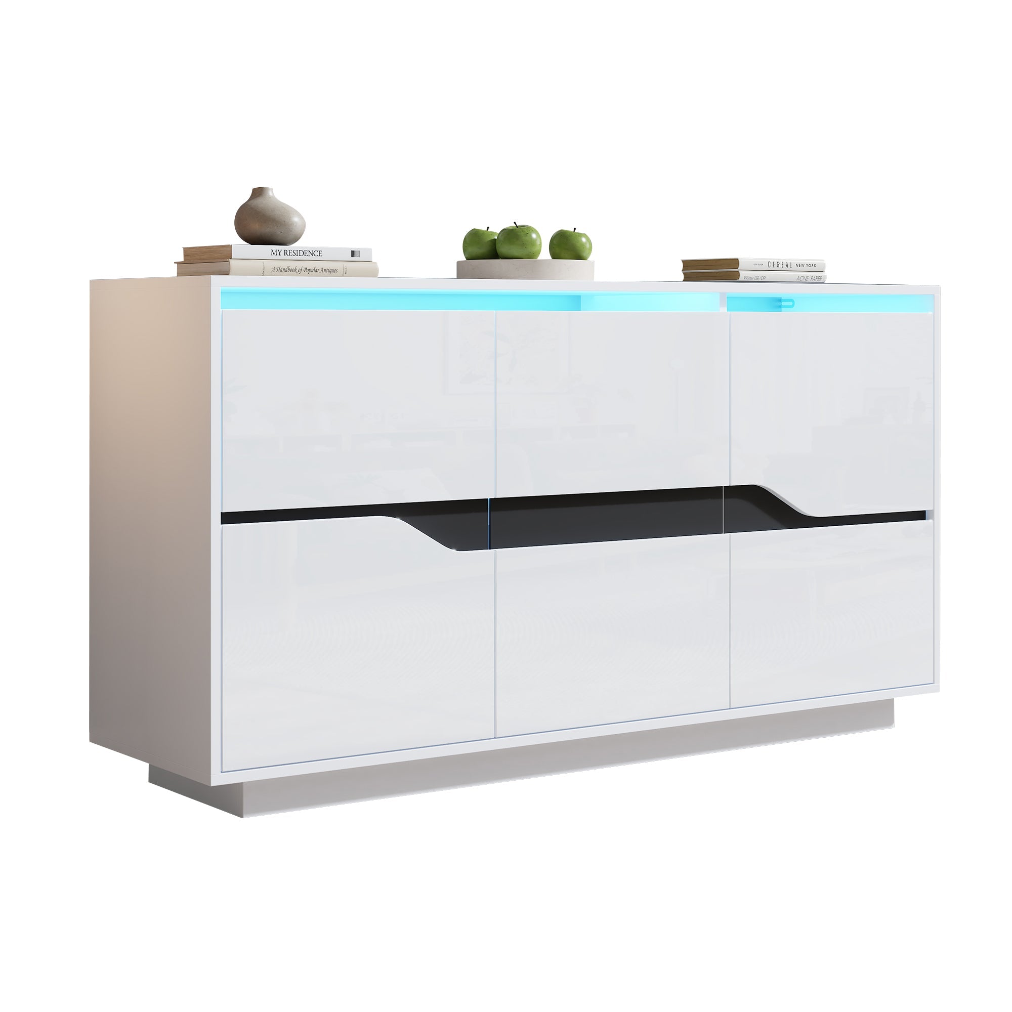 Logidon Sideboard 140x40x76 Cm White Black With 3 Doors LED