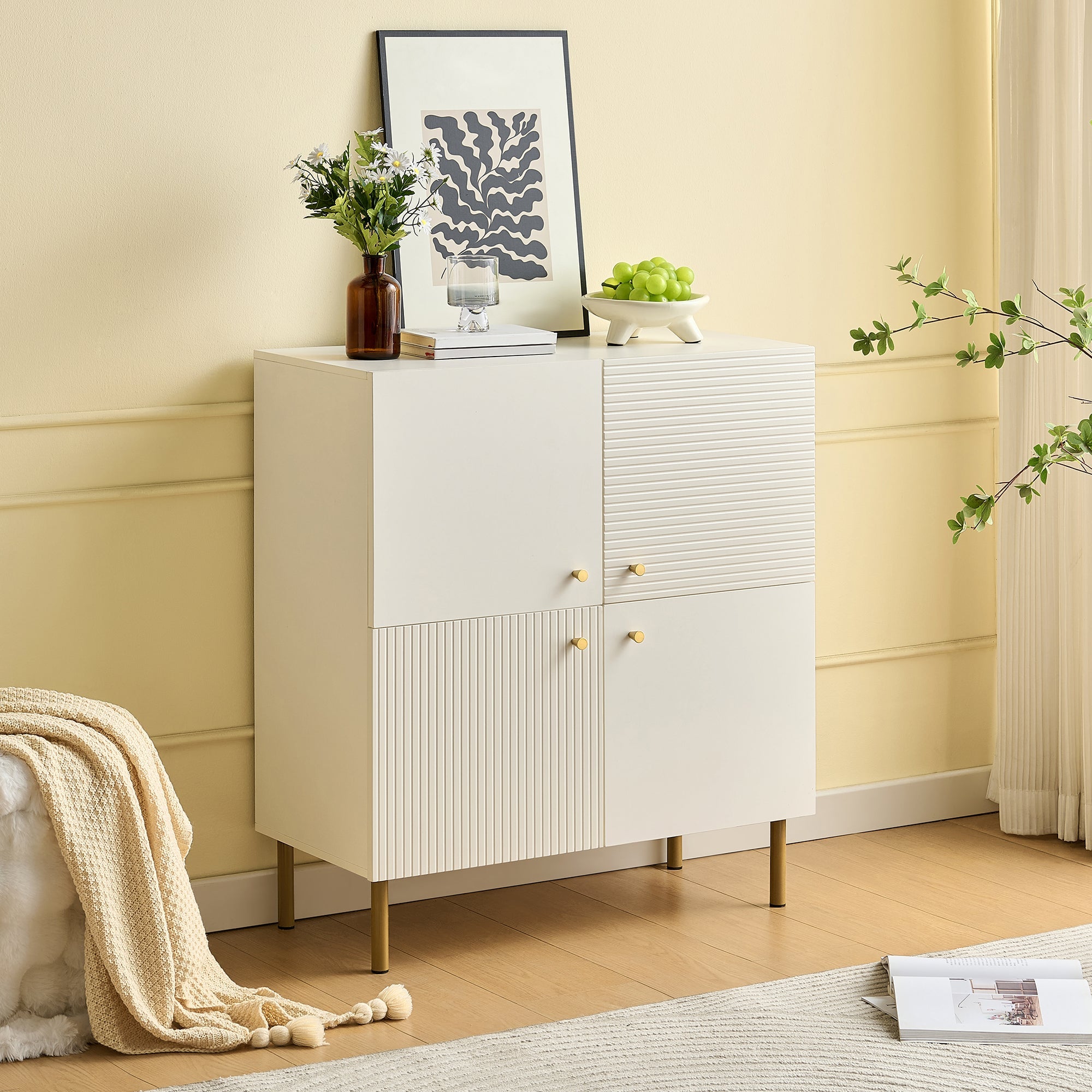 Logidon Wit MDF dressoir 80x36x90 cm zinken handvat stalen poten