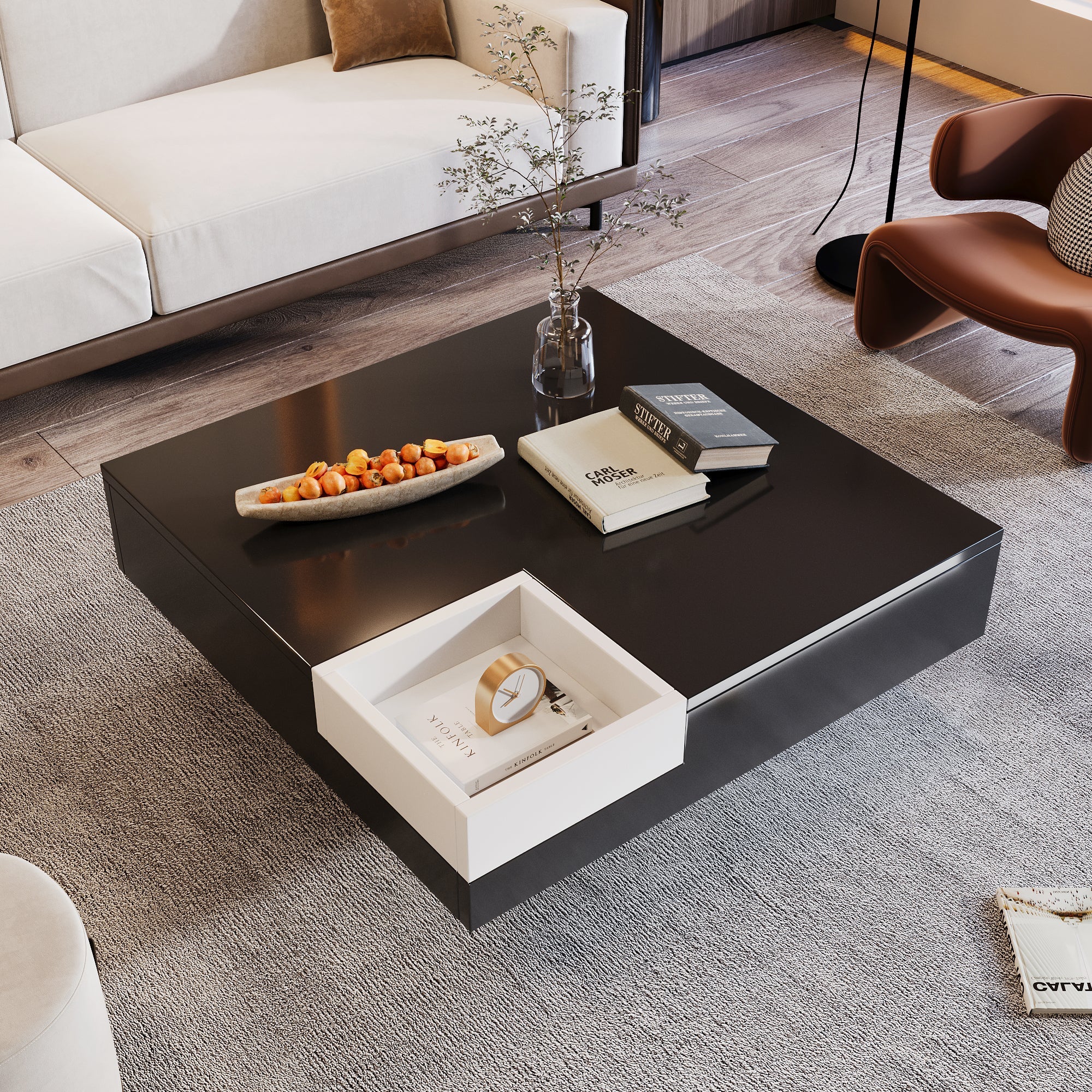 Logidon Hoogglans Salontafel Uitneembare Box Wit Zwart 72x72x30 cm