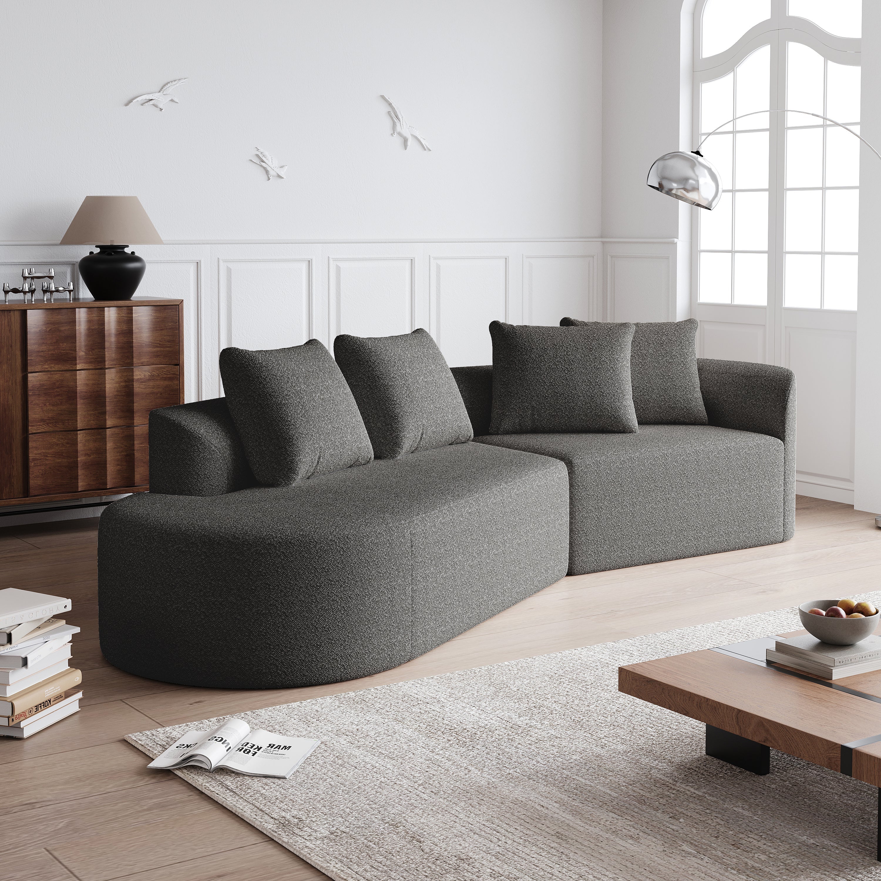 Logidon Chenille Hoekbank Grijs Fluweel XXL Modern 4-zits design