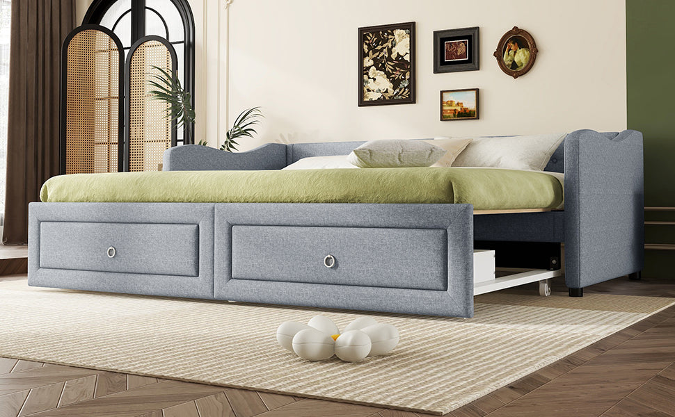 Logidon daybed 90x200 cm with pull-out bed, 2 drawers gray