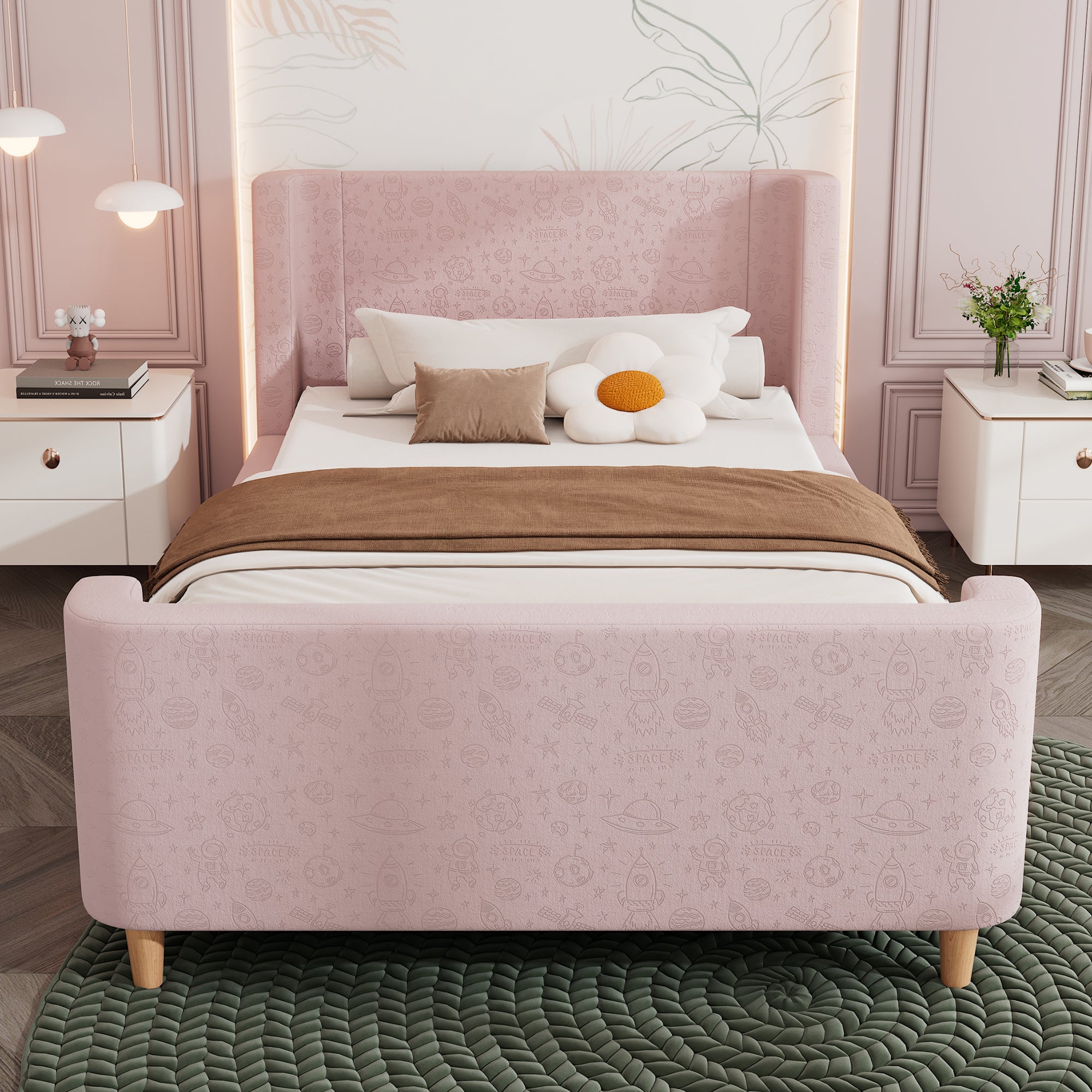 Logidon kinderbed gestoffeerd bed 90x200 roze fluweel sleebed Kosmos