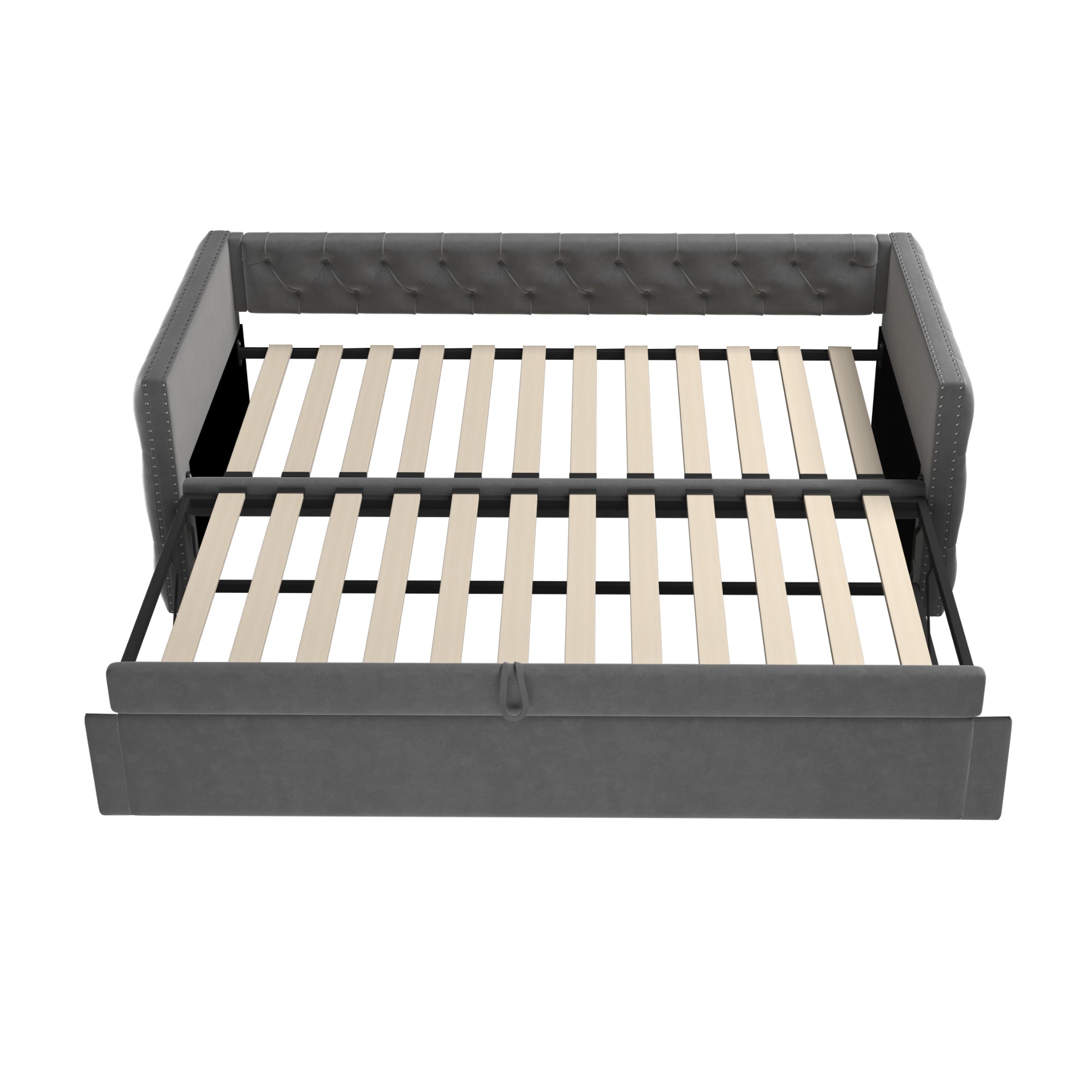 Logidon gestoffeerd bed uitschuifbare slaapbank 90x200 grijs met lattenbodem