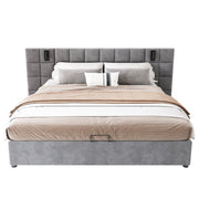 Logidon Gestoffeerd bed met opbergruimte en leeslamp USB Grijs 180x200 cm