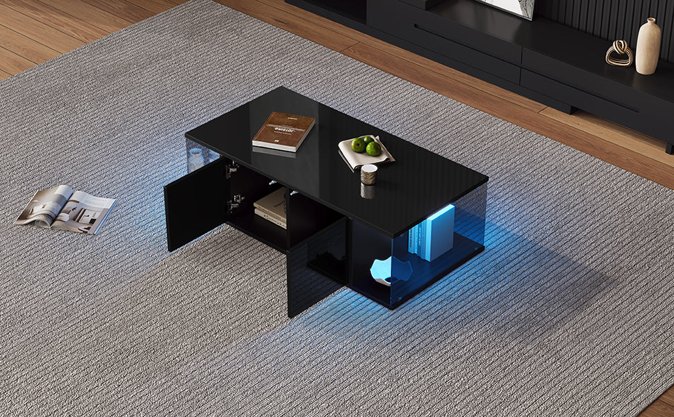 Logidon salontafel 100x50x30 cm zwart hoogglans LED 2 kasten