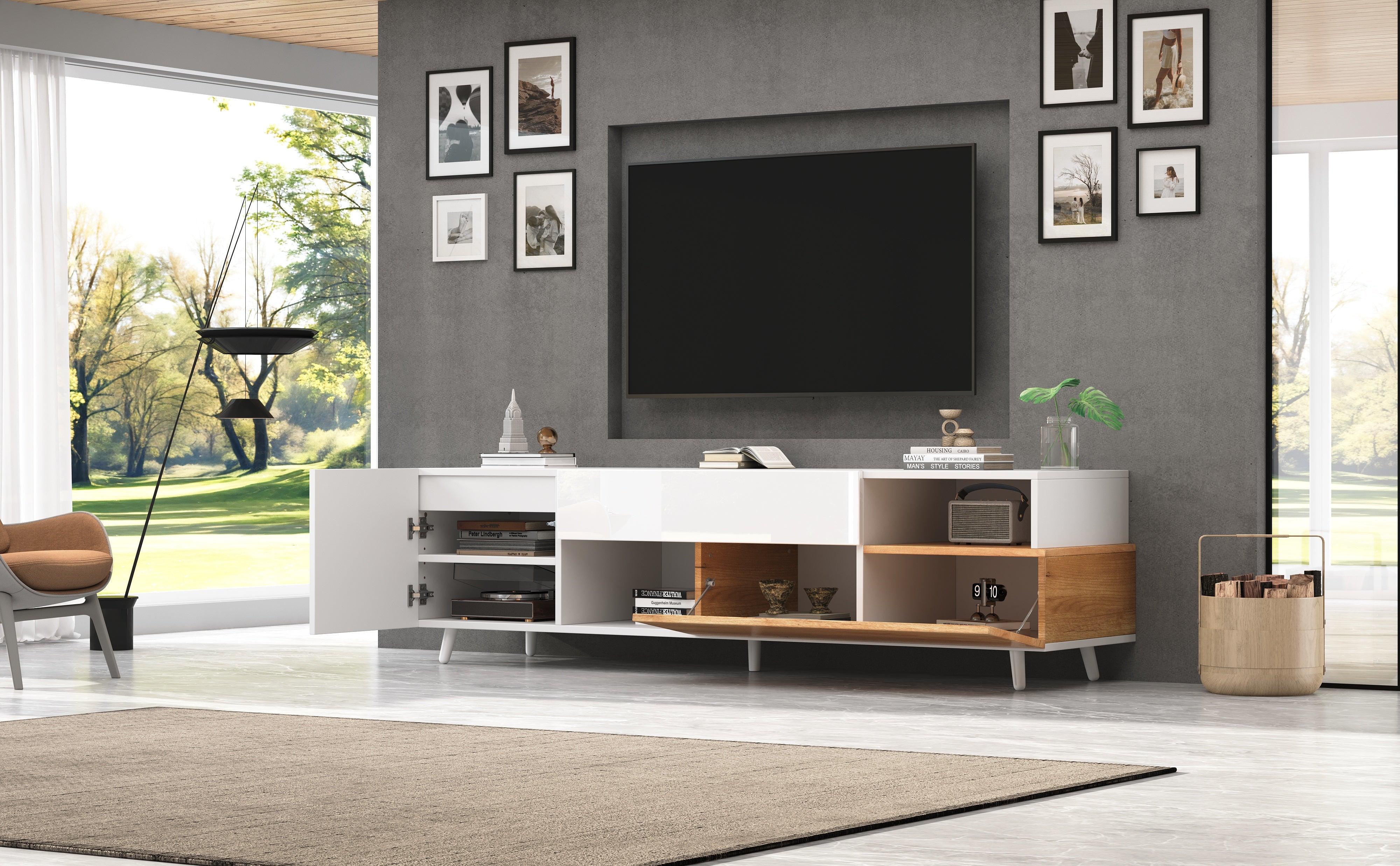 Logidon TV-meubel 180x38x50 cm witte houtlook deur en lade