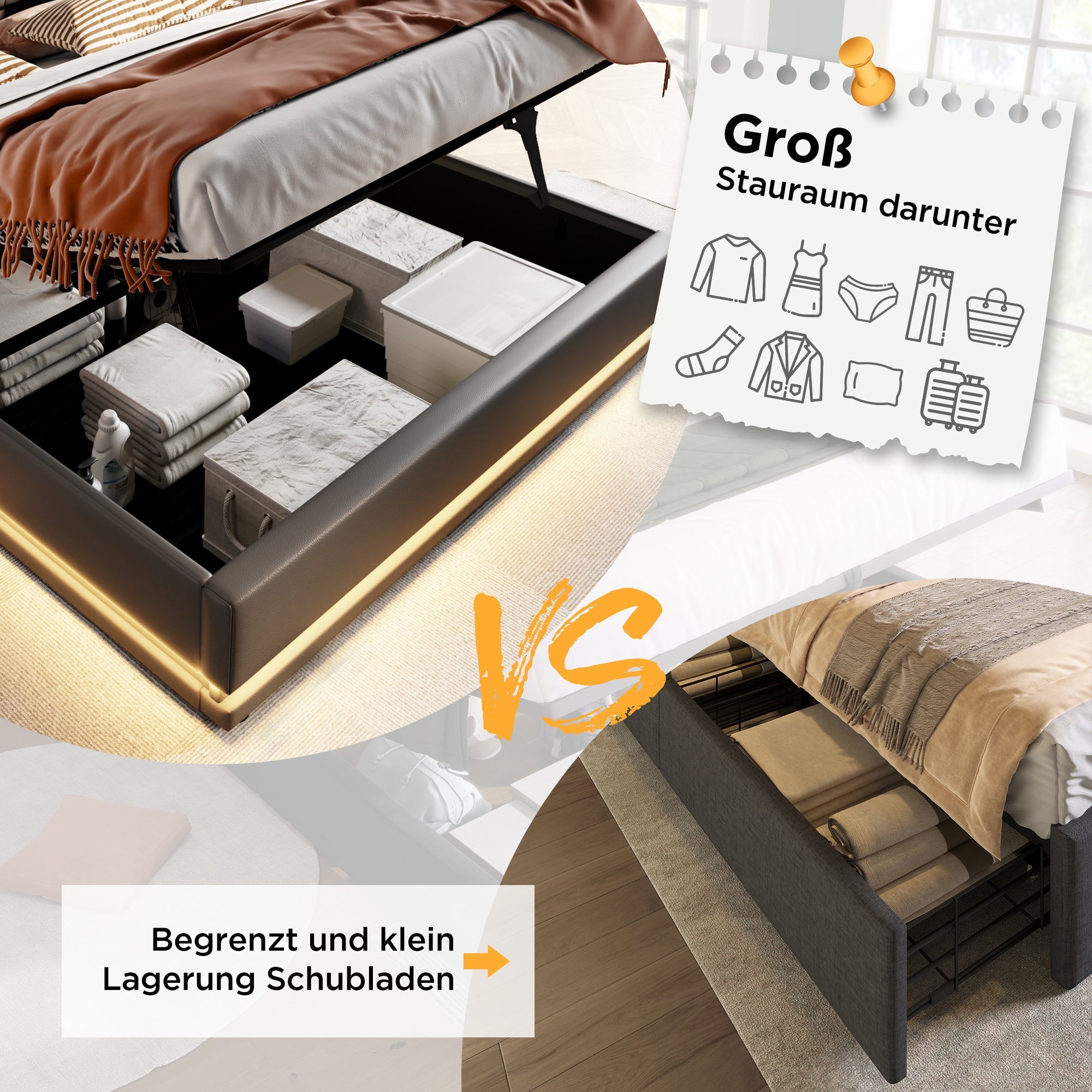 Logidon gestoffeerd bed 160x200 zwart PU met opbergruimte USB-C oplaadfunctie