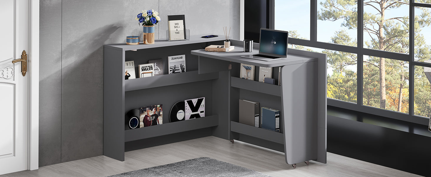 Logidon Opvouwbaar Bureau met Wielen en Draadloze Oplader 2in1 Grijs