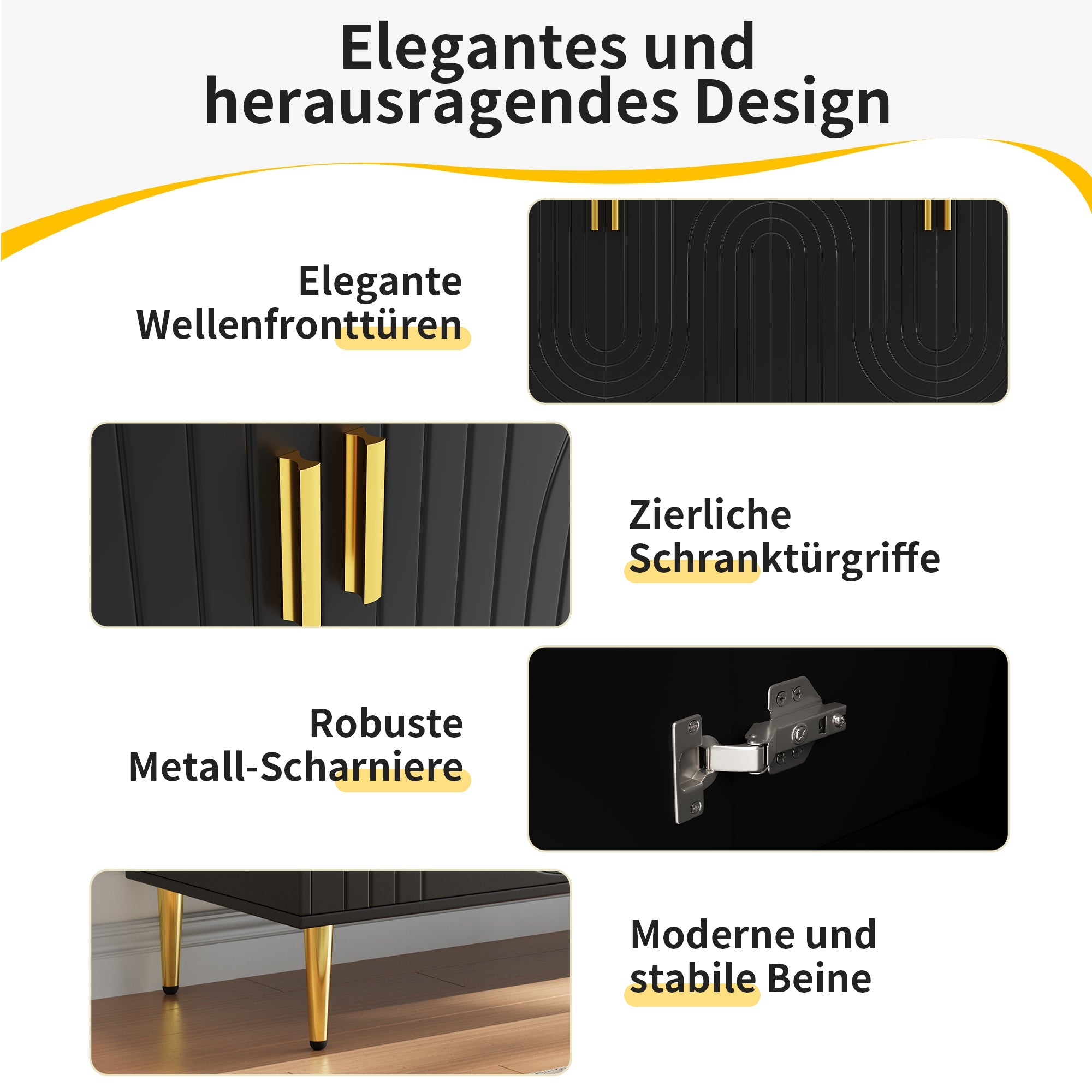 Logidon Zwart dressoir 152x40x75 cm golfdesign
