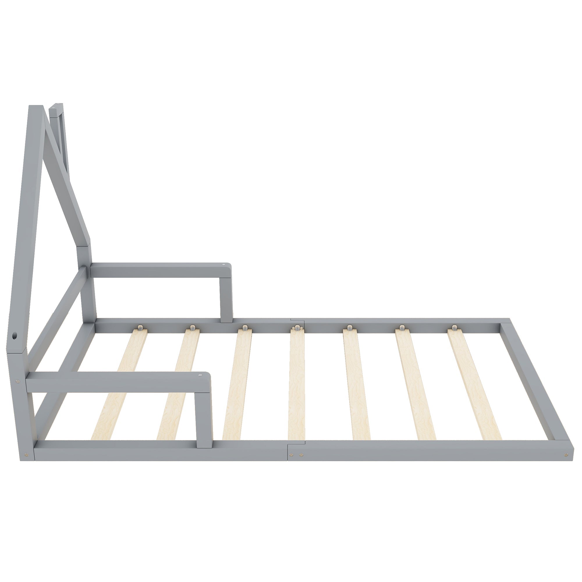 Logidon children's bed 90x200 cm flat bed house shape gray solid wood