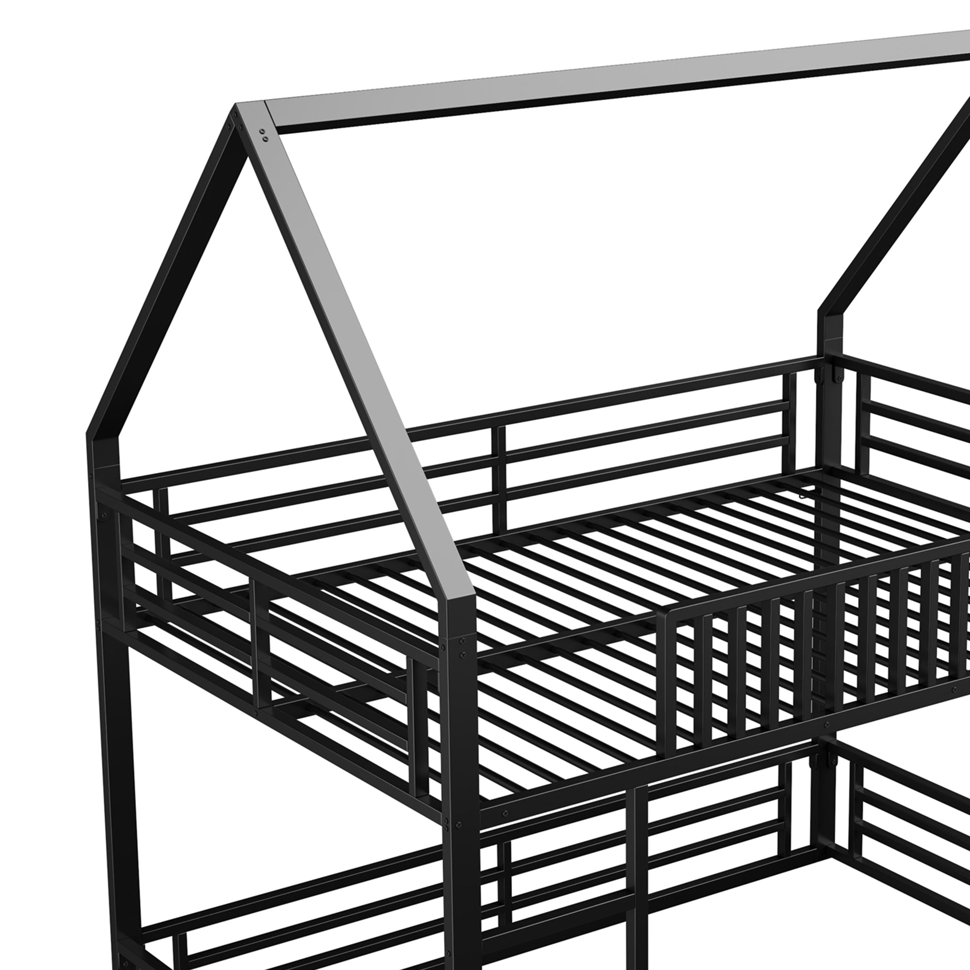 Logidon House stapelbed 140x200 met hekwerk en LED-licht zwart