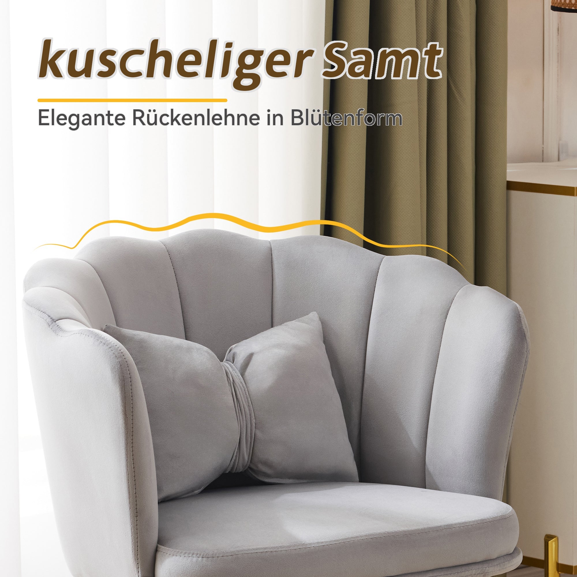 Logidon Modern Velvet Living Room Armchair Gray With Gold Legs